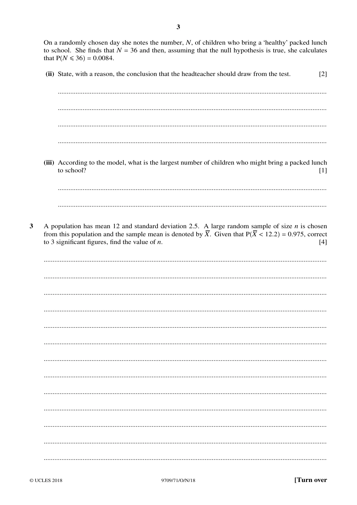 Cambridge A Level Mathematics 9709 2018 Oct/Nov Paper 7 · Variant 1 question paper, page 3 of 12