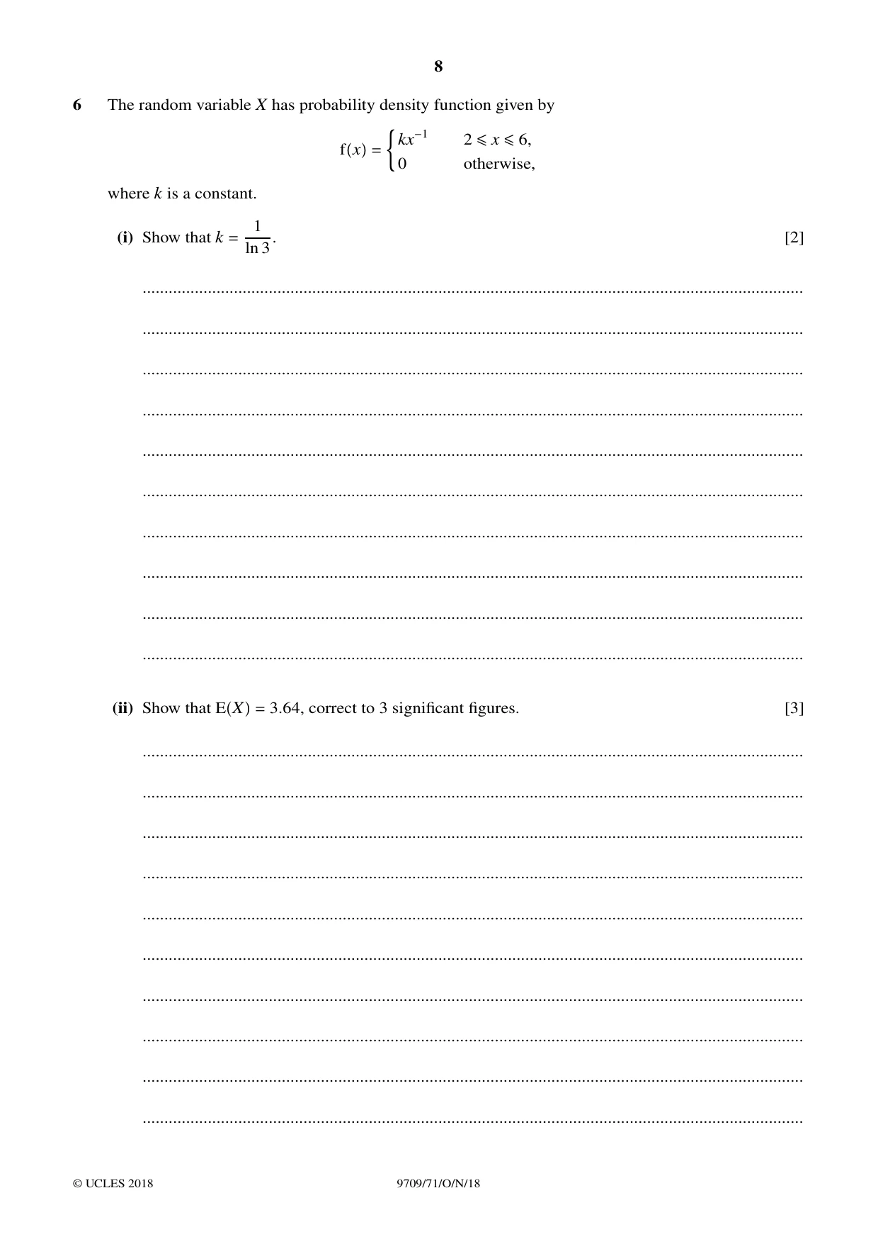 Cambridge A Level Mathematics 9709 2018 Oct/Nov Paper 7 · Variant 1 question paper, page 8 of 12