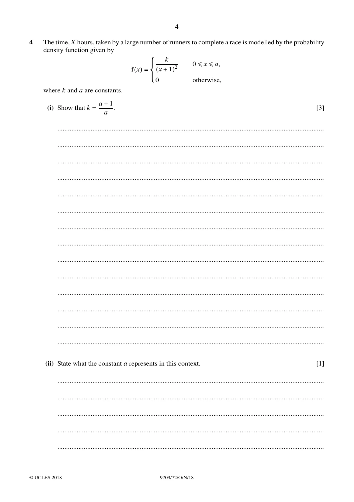 Cambridge A Level Mathematics 9709 2018 Oct/Nov Paper 7 · Variant 2 question paper, page 4 of 12