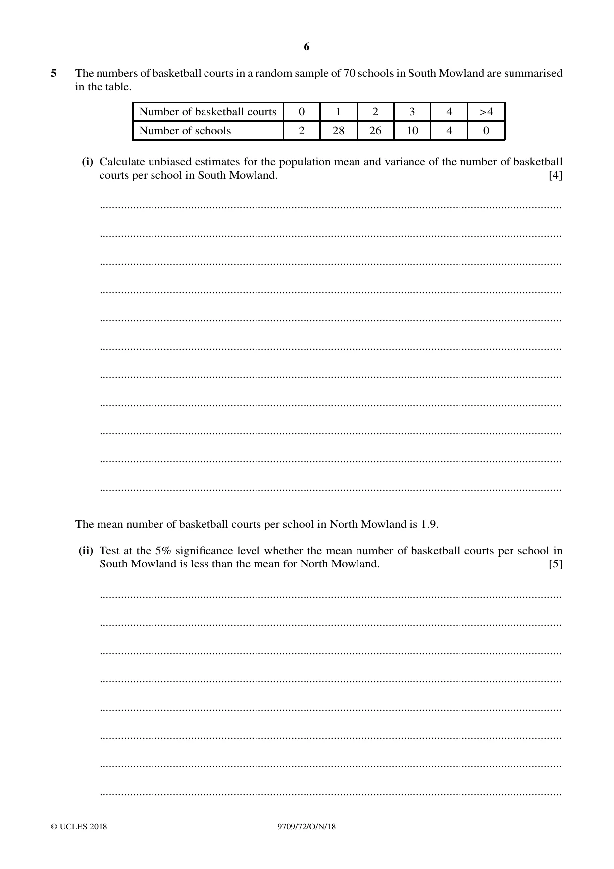 Cambridge A Level Mathematics 9709 2018 Oct/Nov Paper 7 · Variant 2 question paper, page 6 of 12