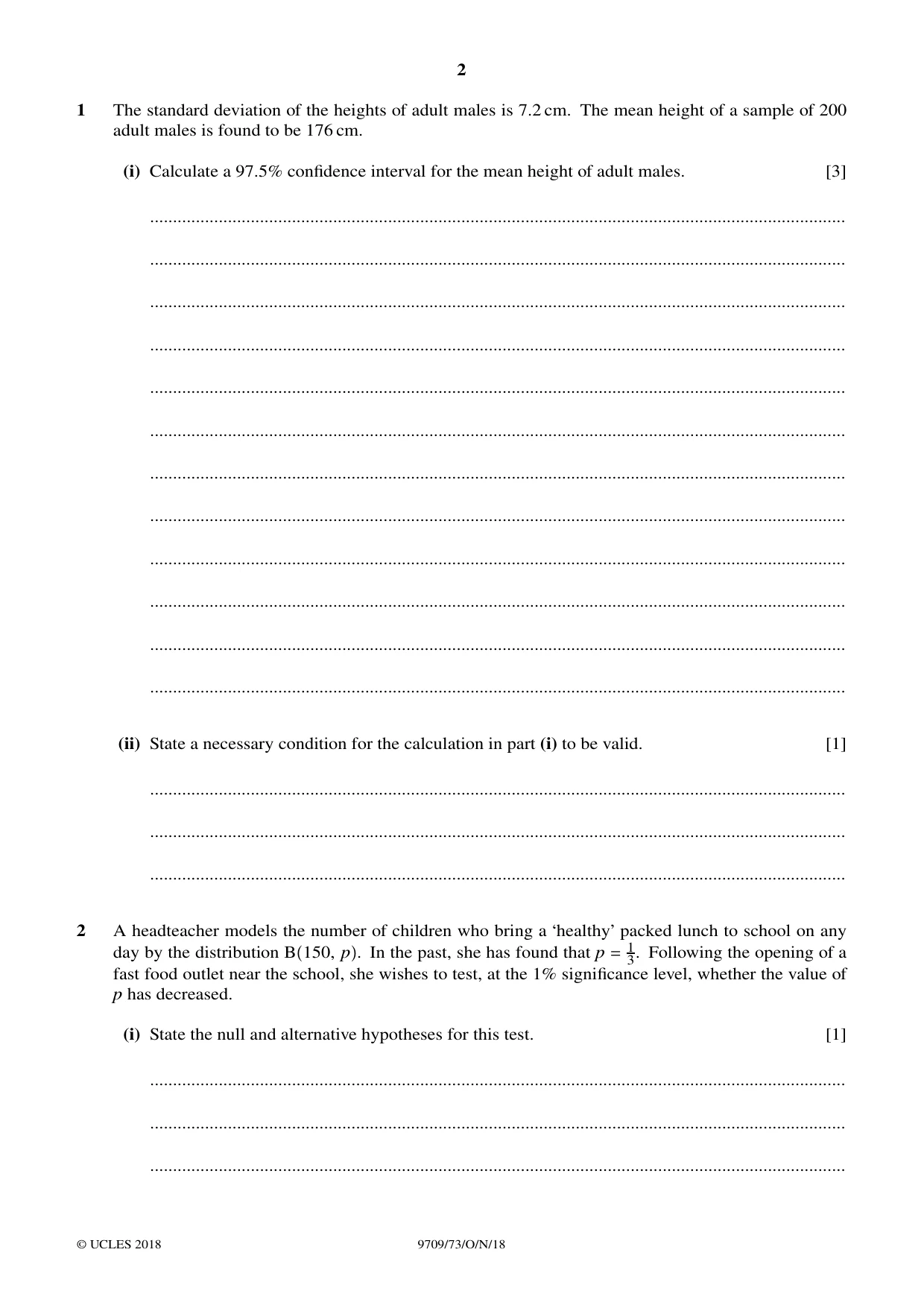 Cambridge A Level Mathematics 9709 2018 Oct/Nov Paper 7 · Variant 3 question paper, page 2 of 12