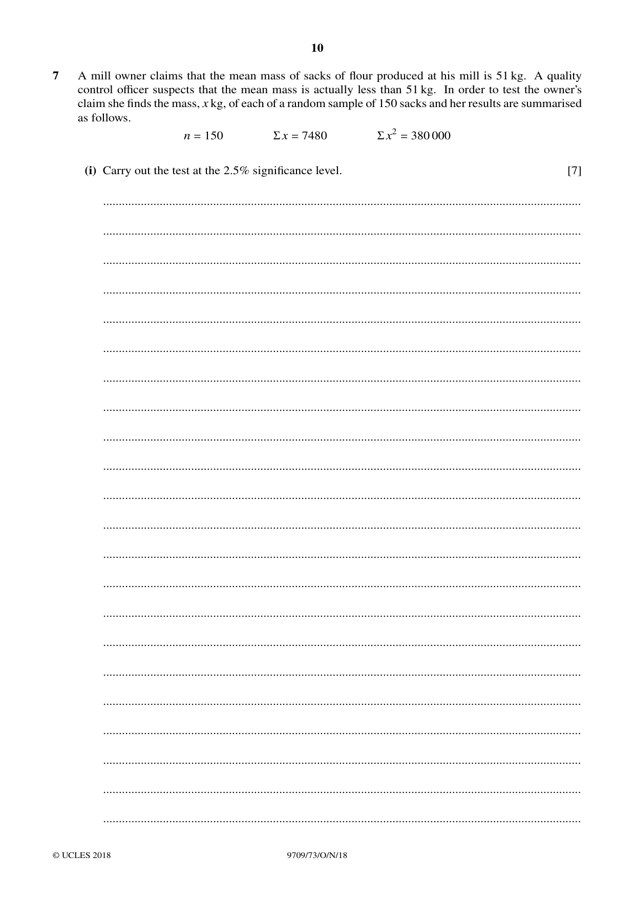 Cambridge A Level Mathematics 9709 2018 Oct/Nov Paper 7 · Variant 3 question paper, page 10 of 12