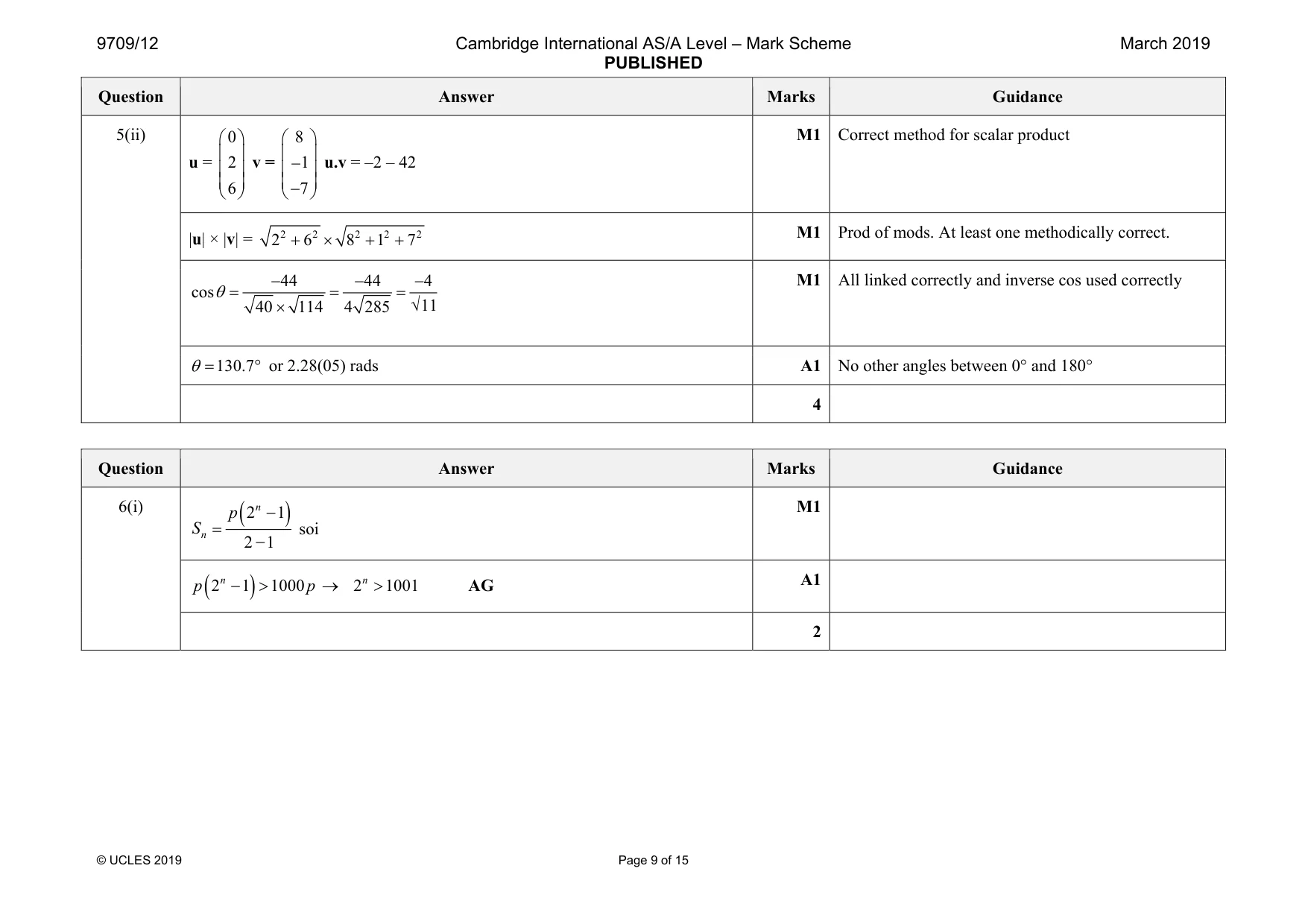 Mark scheme, page 9 of 15