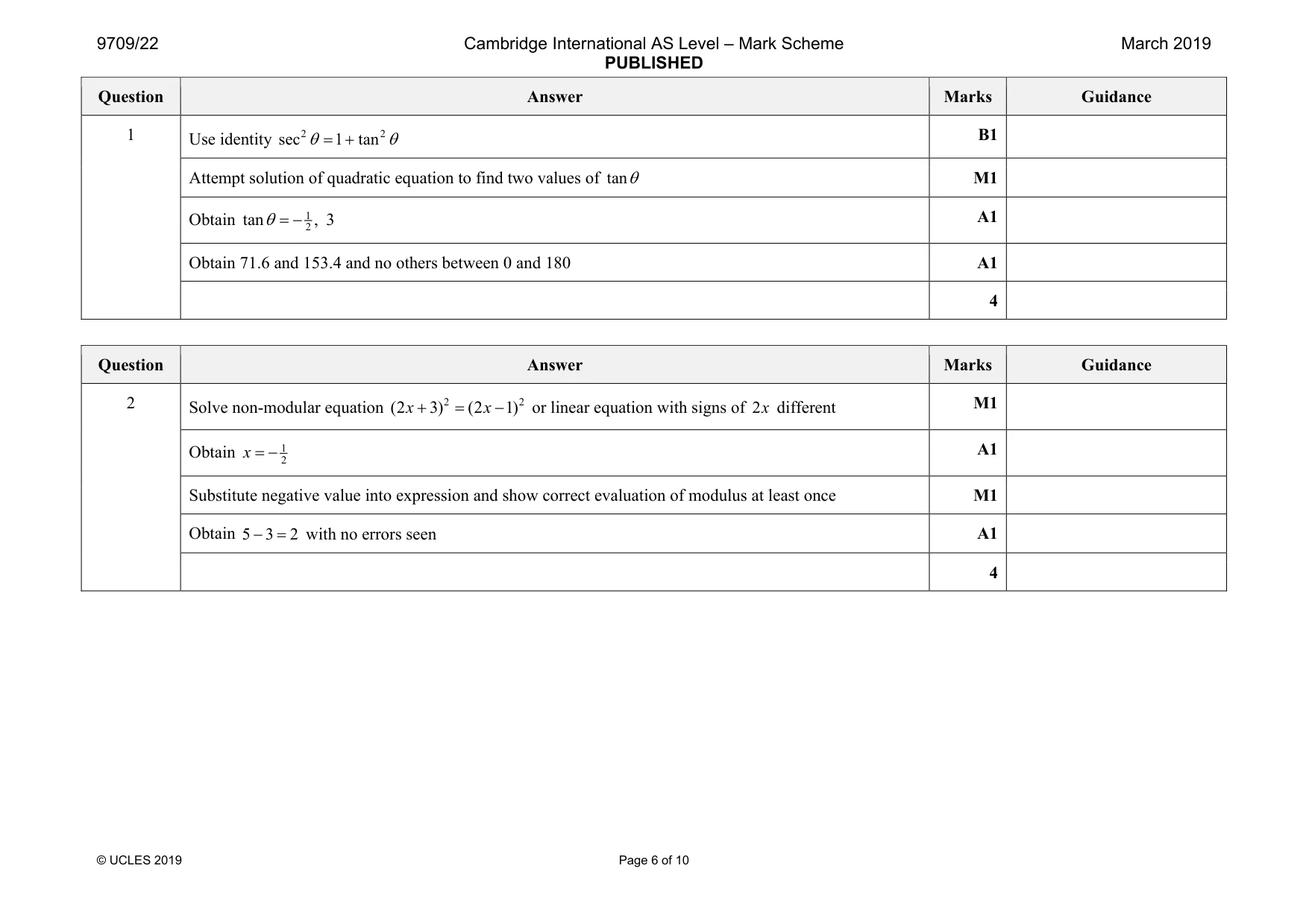 Mark scheme, page 6 of 10