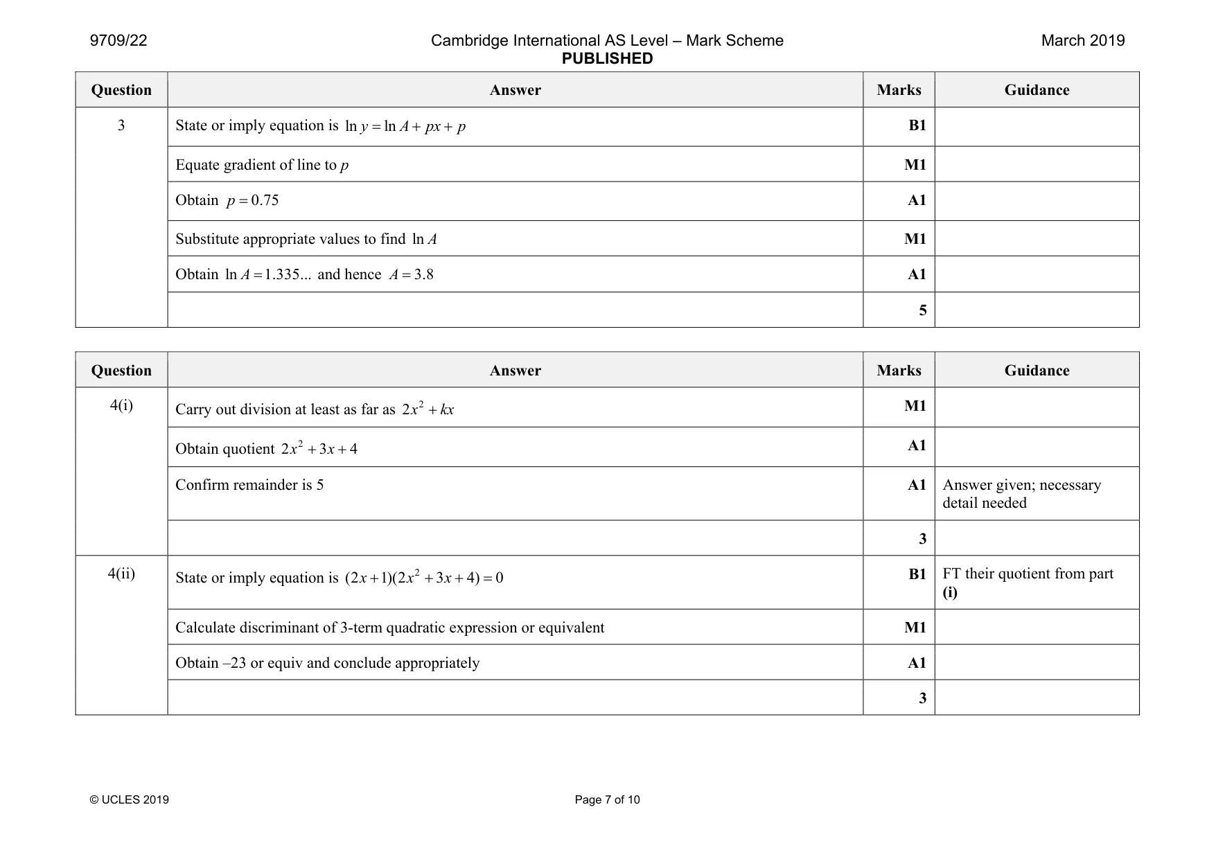 Mark scheme, page 7 of 10