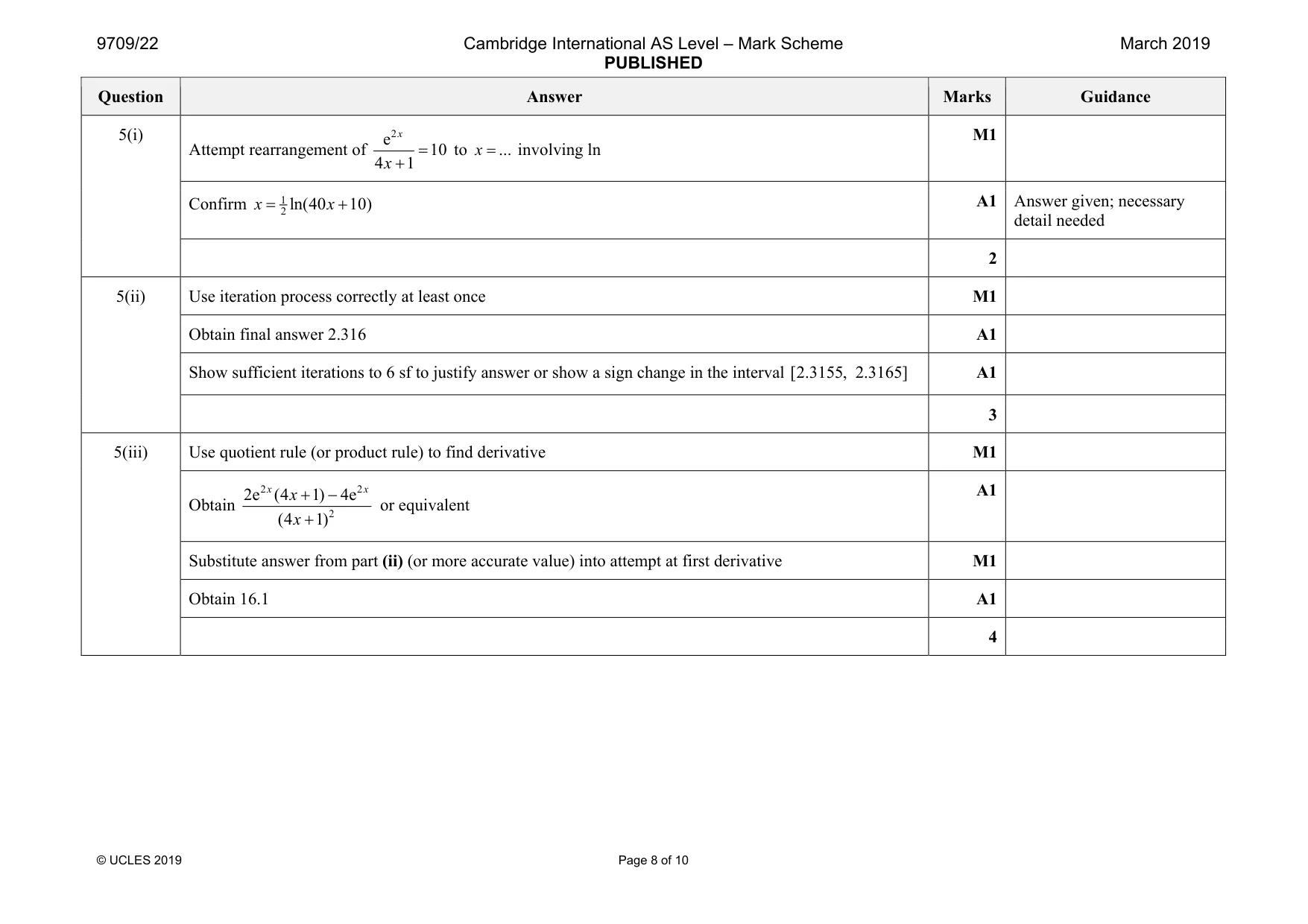 Mark scheme, page 8 of 10