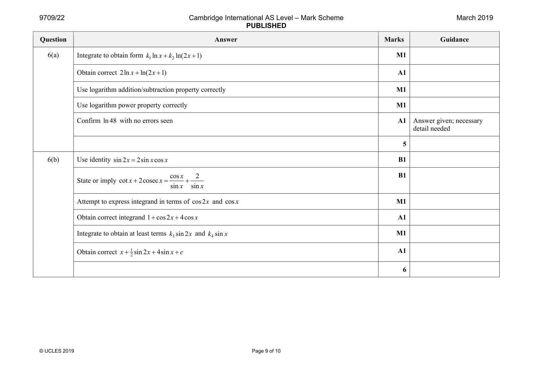 Mark scheme, page 9 of 10