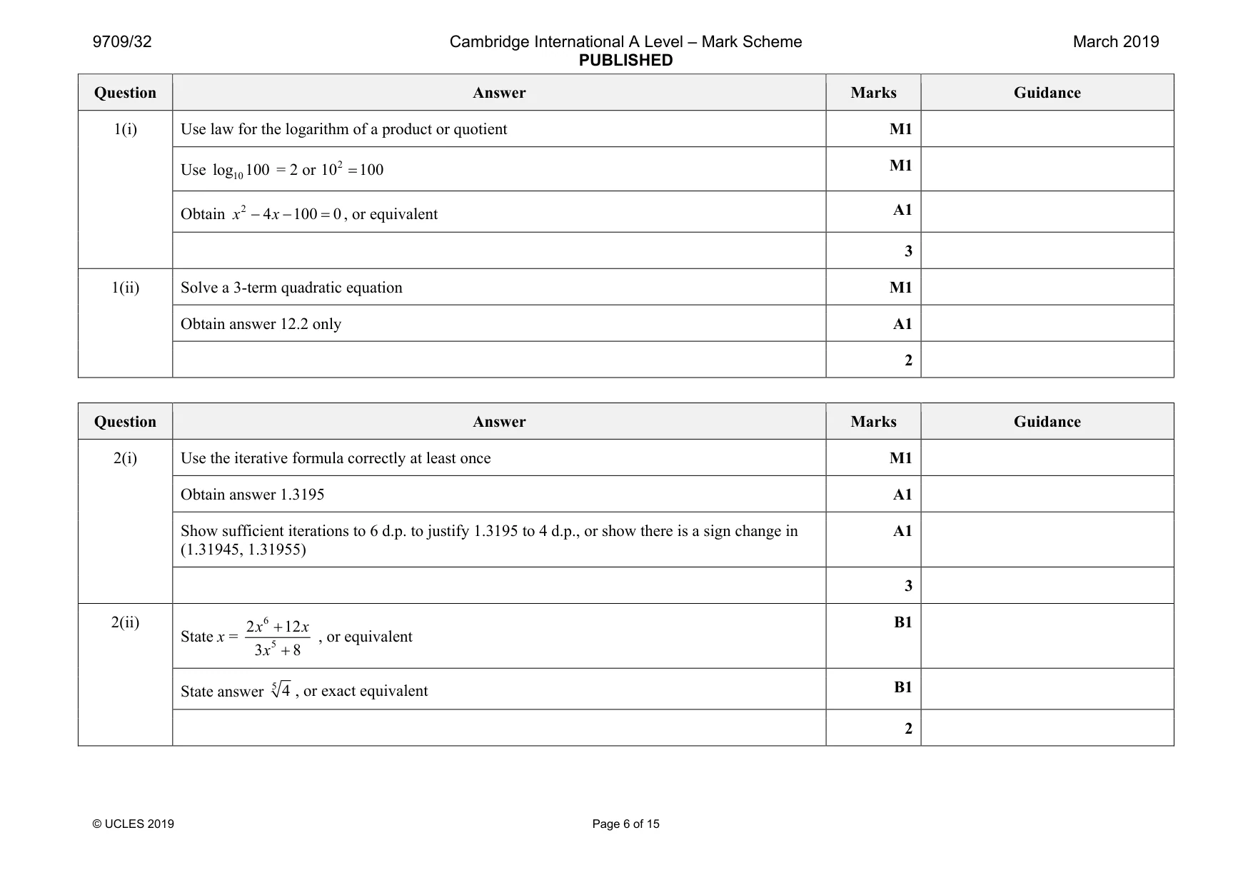 Mark scheme, page 6 of 15