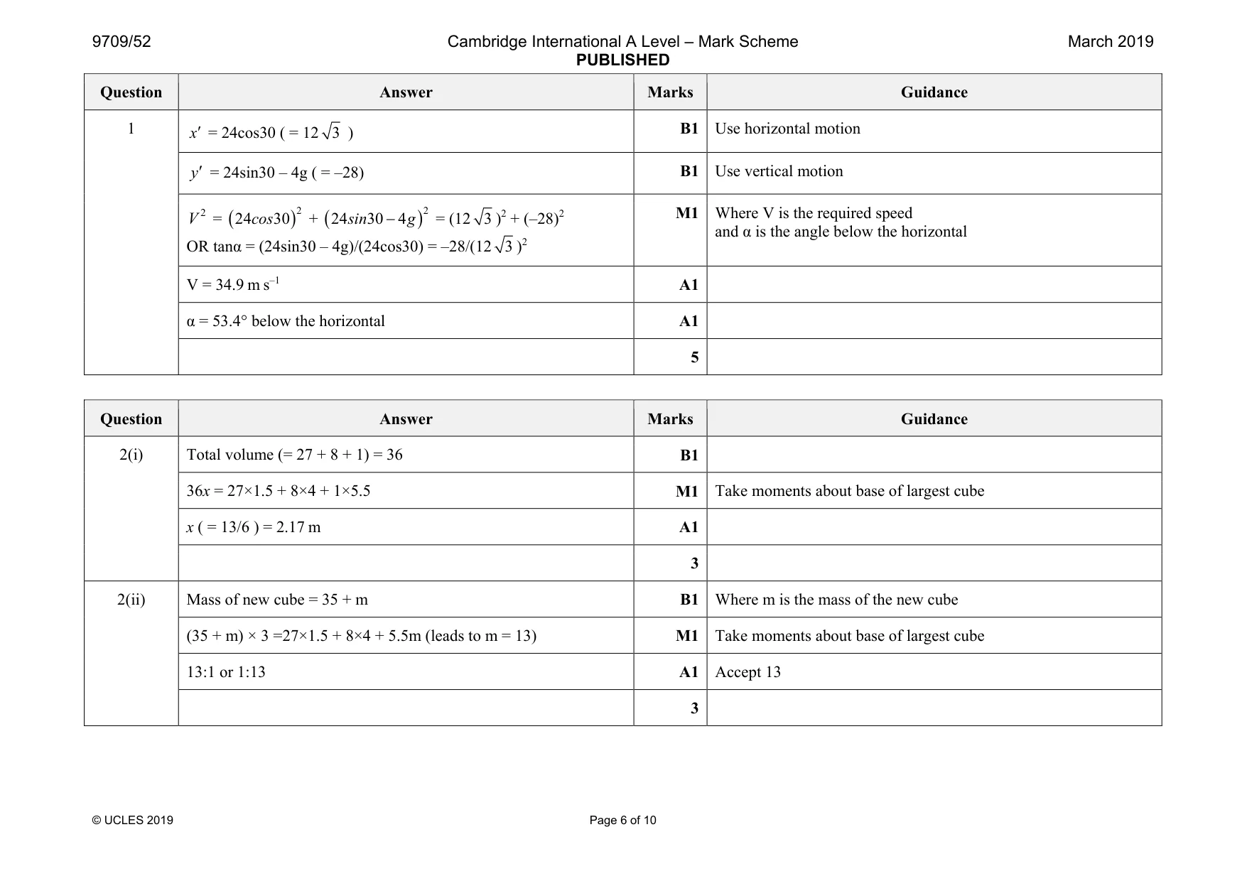 Mark scheme, page 6 of 10