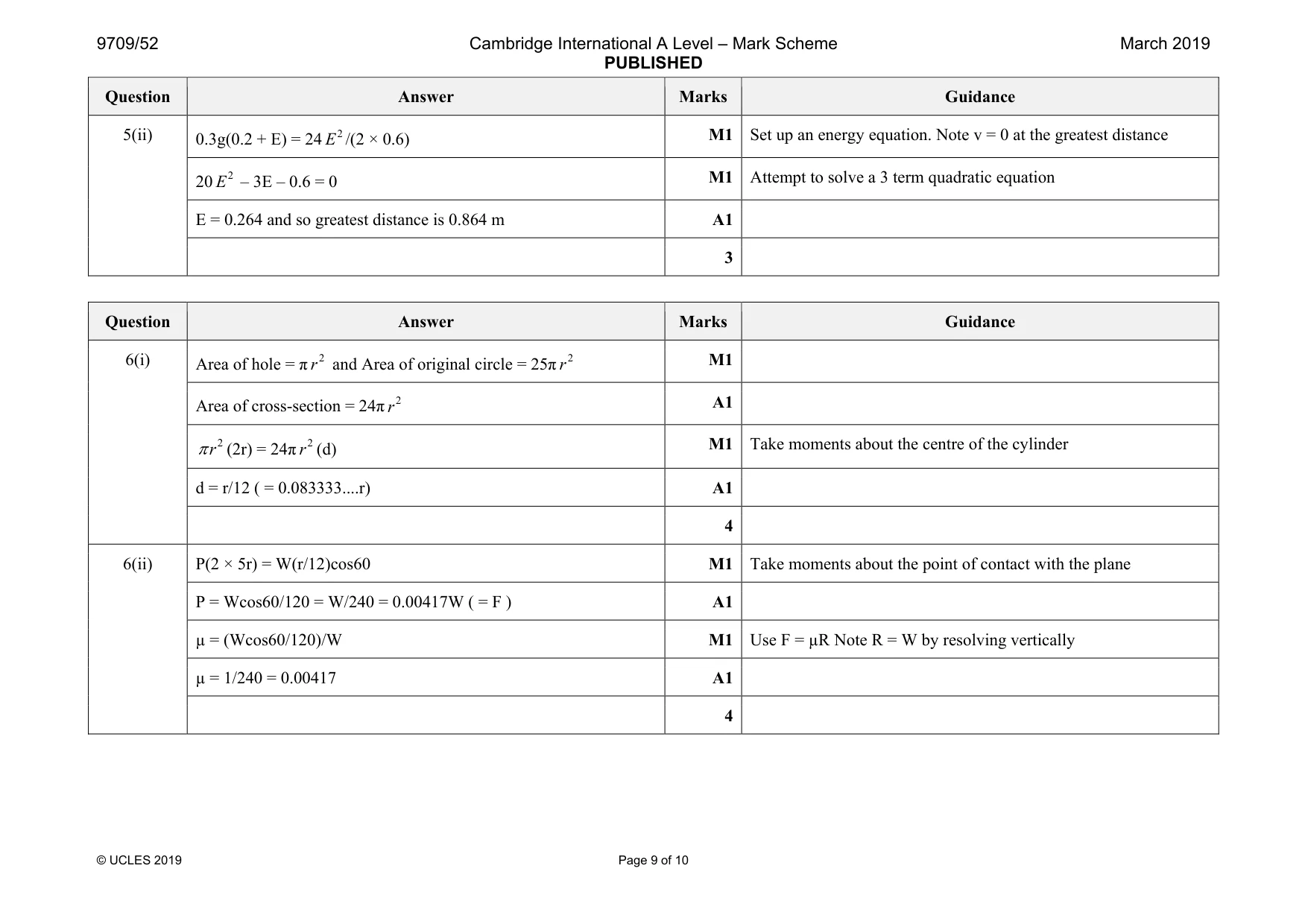 Mark scheme, page 9 of 10