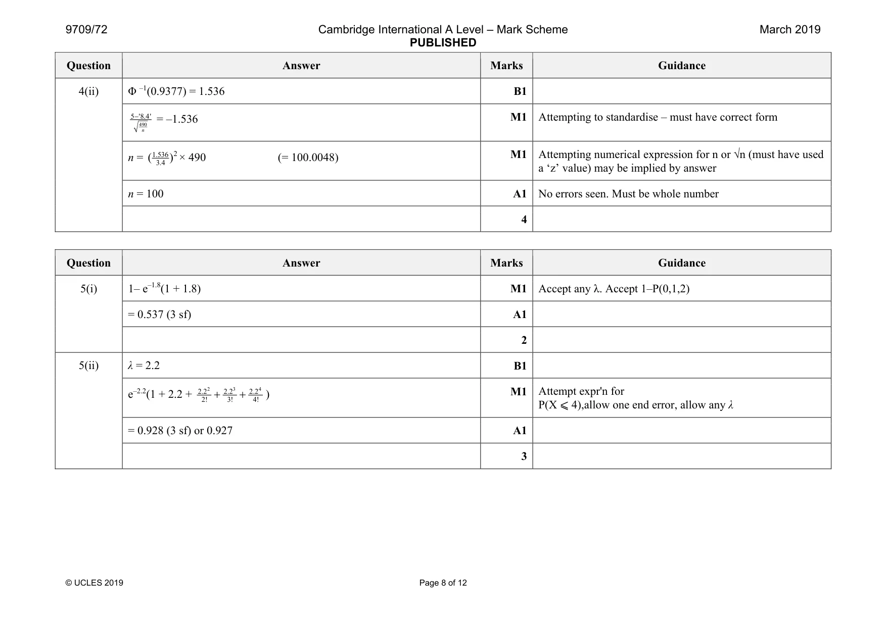 Mark scheme, page 8 of 12