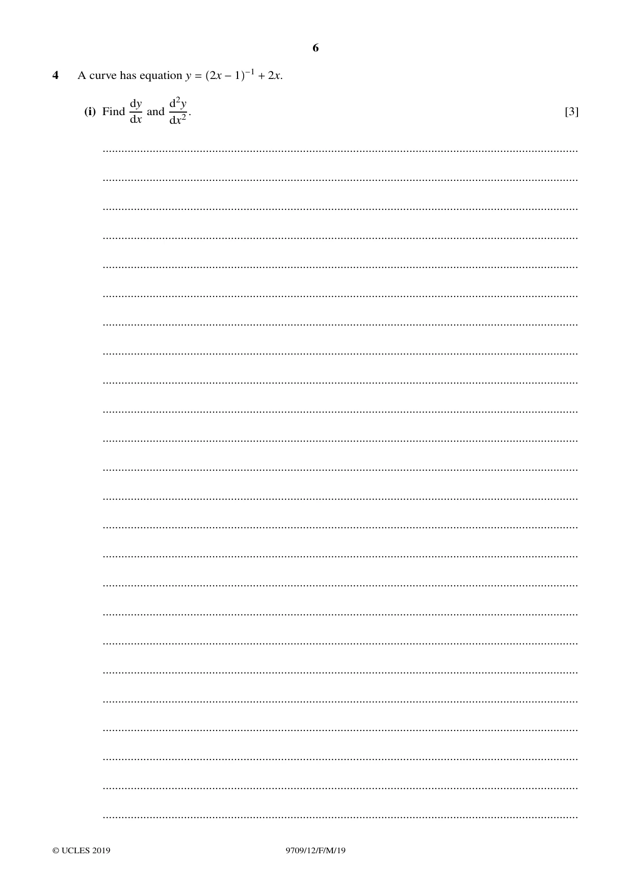 Cambridge A Level Mathematics 9709 2019 Feb/March Paper 1 · Variant 2 question paper, page 6 of 20