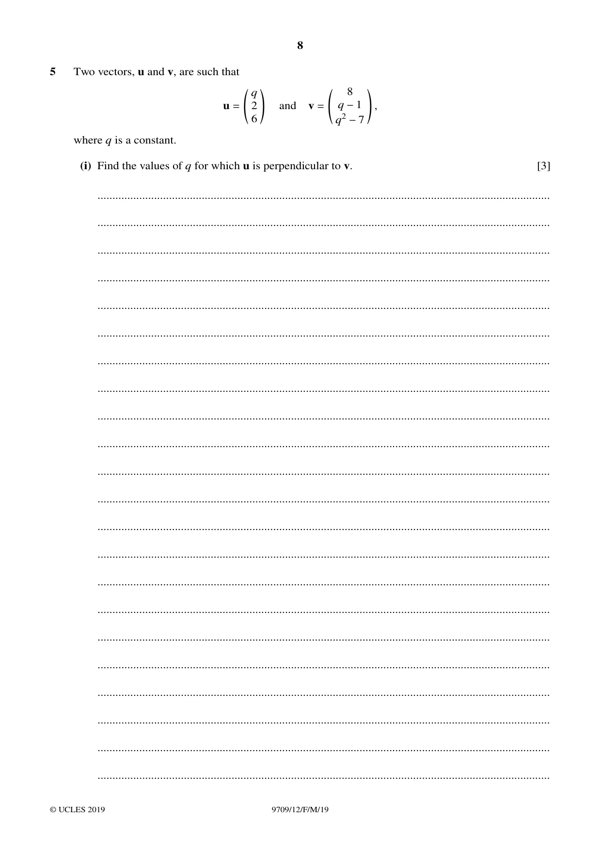 Cambridge A Level Mathematics 9709 2019 Feb/March Paper 1 · Variant 2 question paper, page 8 of 20