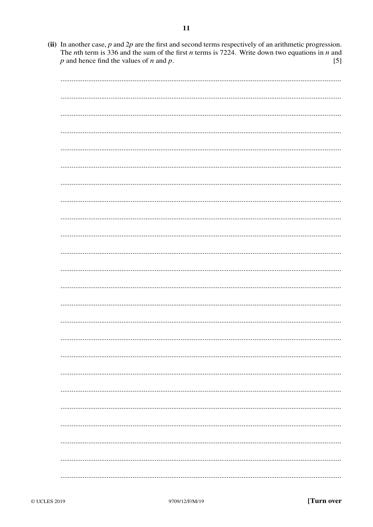 Cambridge A Level Mathematics 9709 2019 Feb/March Paper 1 · Variant 2 question paper, page 11 of 20