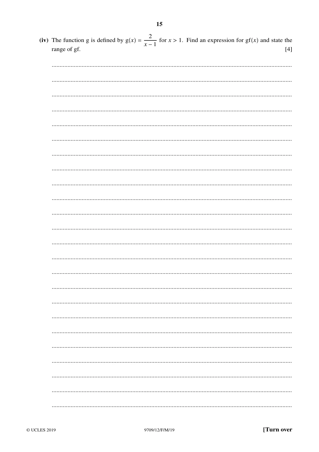 Cambridge A Level Mathematics 9709 2019 Feb/March Paper 1 · Variant 2 question paper, page 15 of 20
