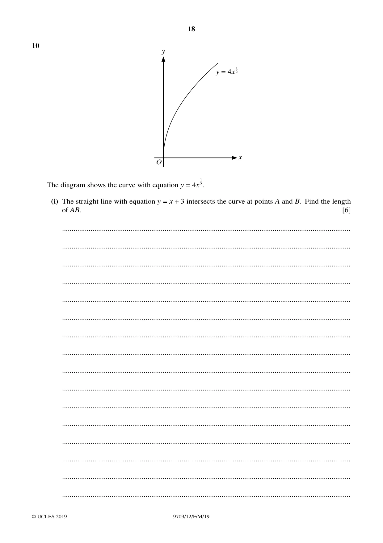 Cambridge A Level Mathematics 9709 2019 Feb/March Paper 1 · Variant 2 question paper, page 18 of 20