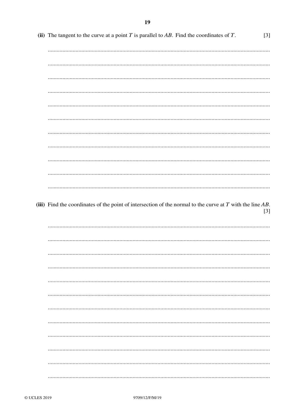Cambridge A Level Mathematics 9709 2019 Feb/March Paper 1 · Variant 2 question paper, page 19 of 20