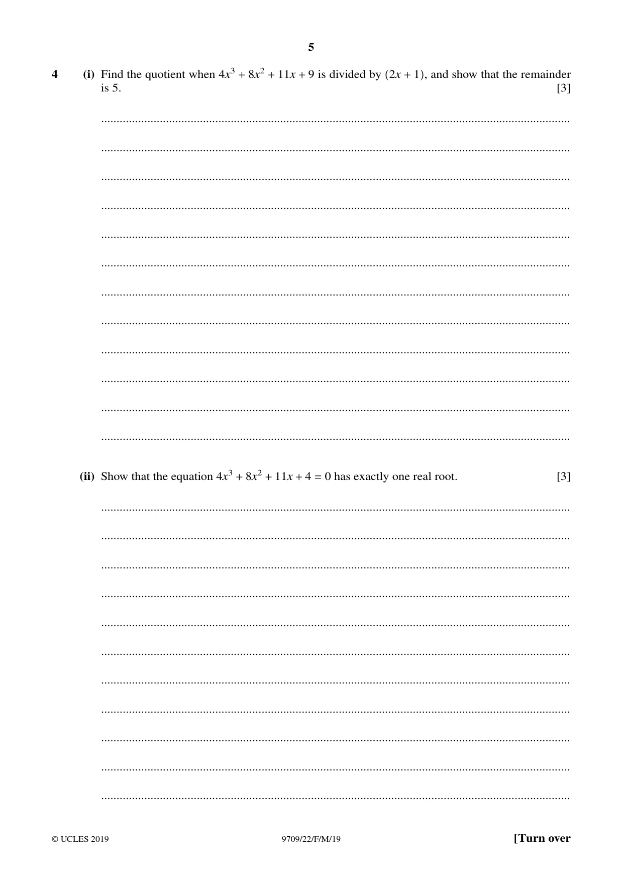 Cambridge A Level Mathematics 9709 2019 Feb/March Paper 2 · Variant 2 question paper, page 5 of 12