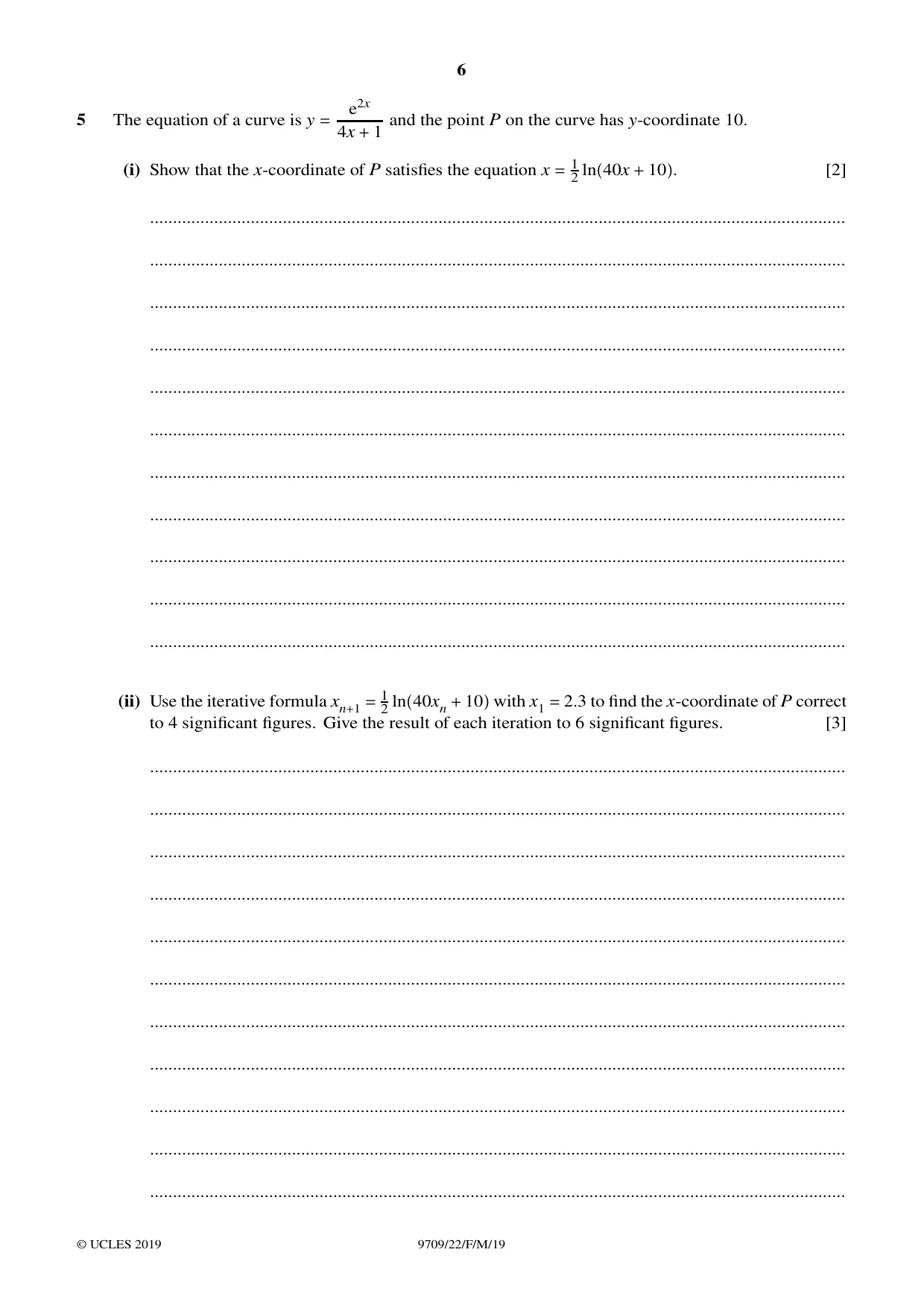 Cambridge A Level Mathematics 9709 2019 Feb/March Paper 2 · Variant 2 question paper, page 6 of 12