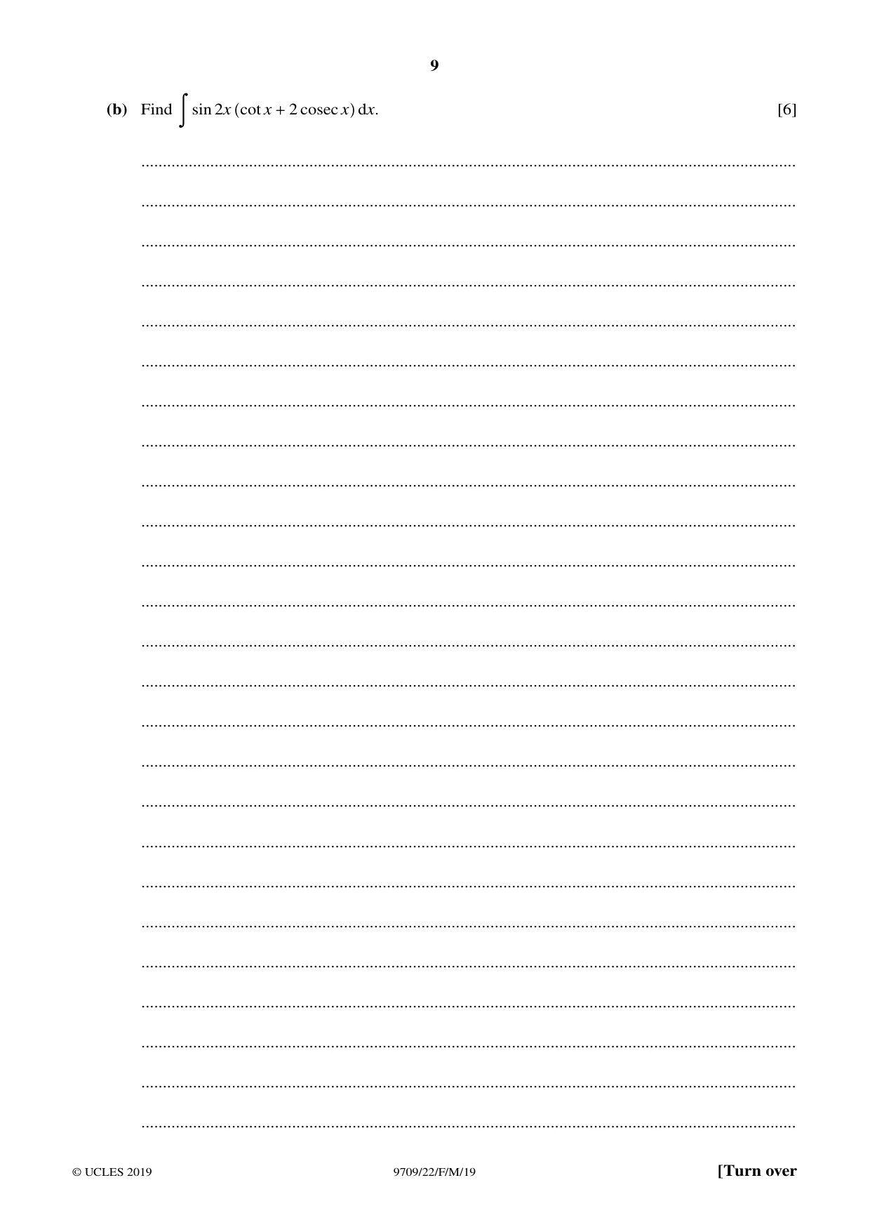 Cambridge A Level Mathematics 9709 2019 Feb/March Paper 2 · Variant 2 question paper, page 9 of 12