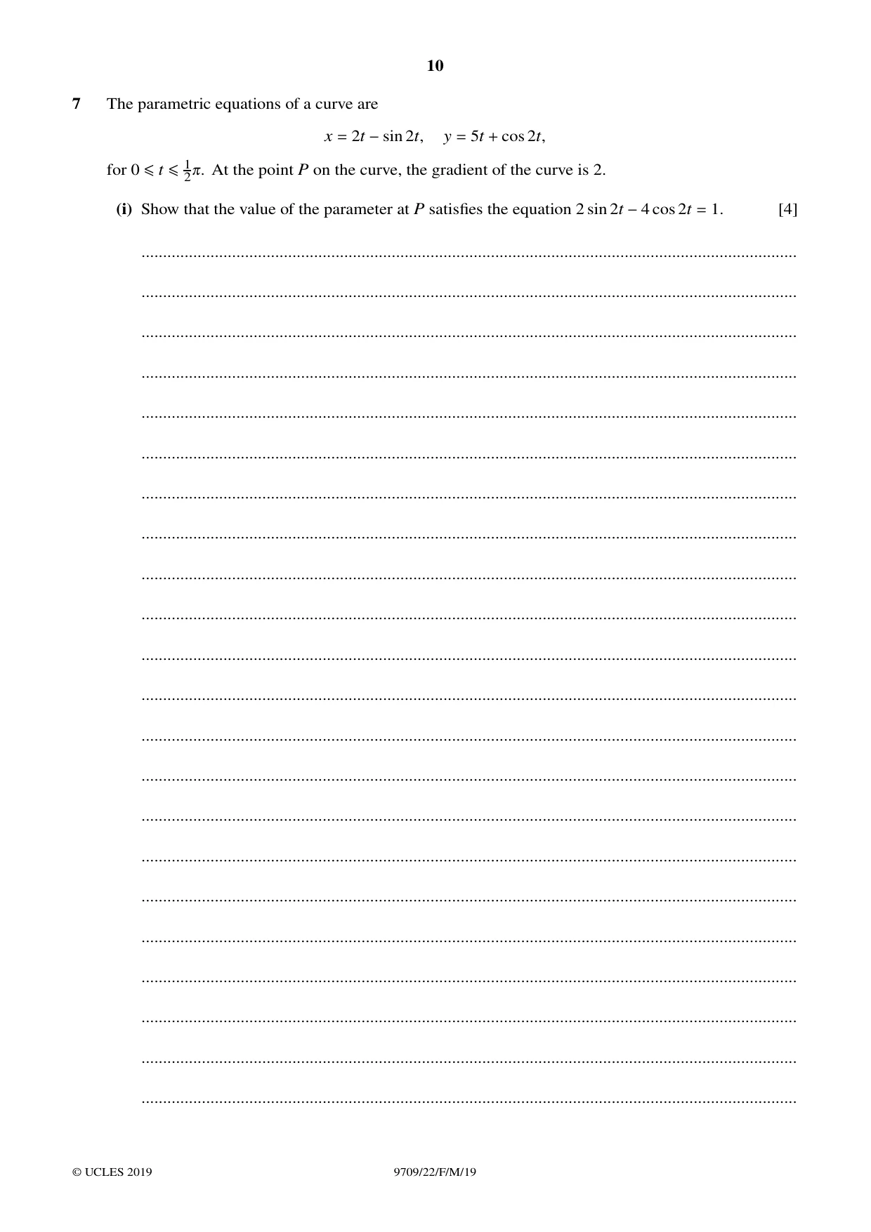 Cambridge A Level Mathematics 9709 2019 Feb/March Paper 2 · Variant 2 question paper, page 10 of 12