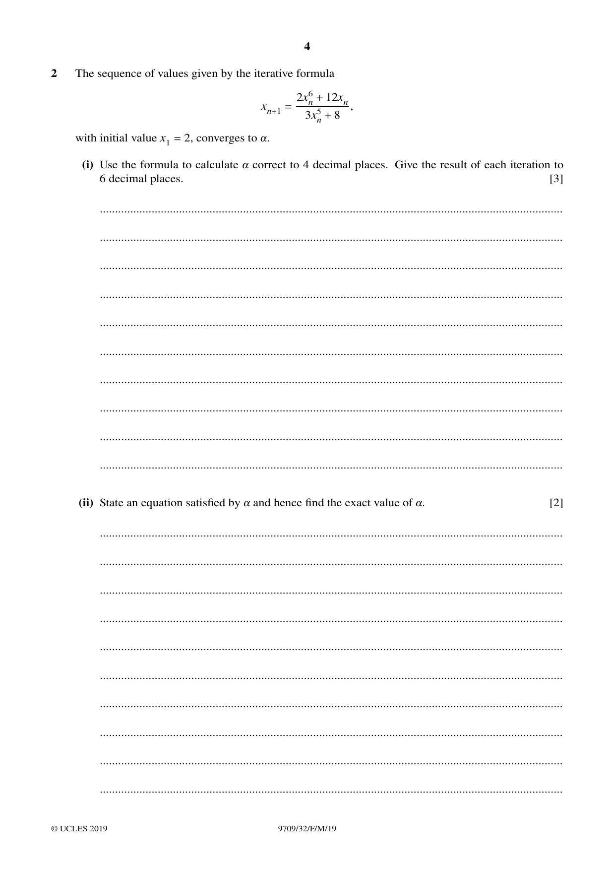 Cambridge A Level Mathematics 9709 2019 Feb/March Paper 3 · Variant 2 question paper, page 4 of 20