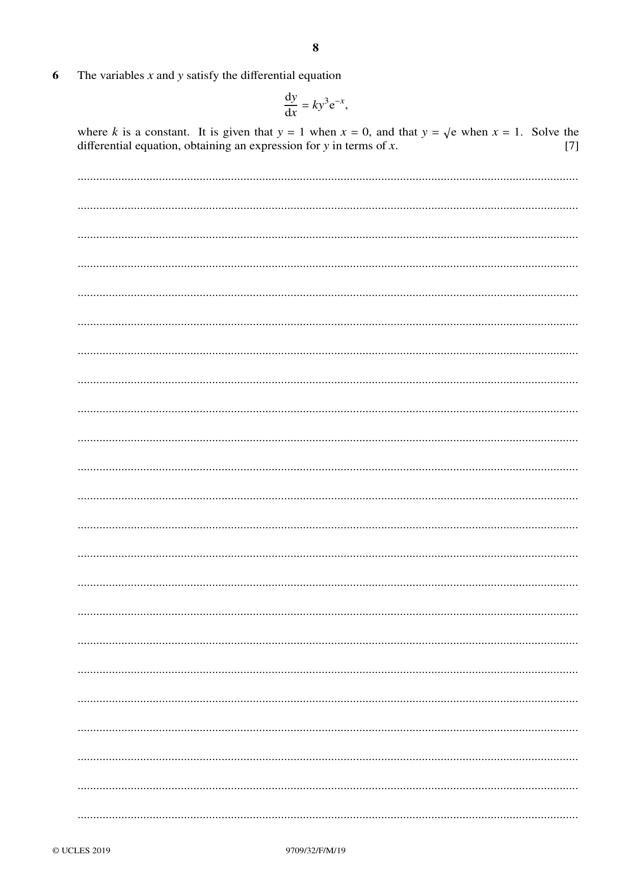 Cambridge A Level Mathematics 9709 2019 Feb/March Paper 3 · Variant 2 question paper, page 8 of 20