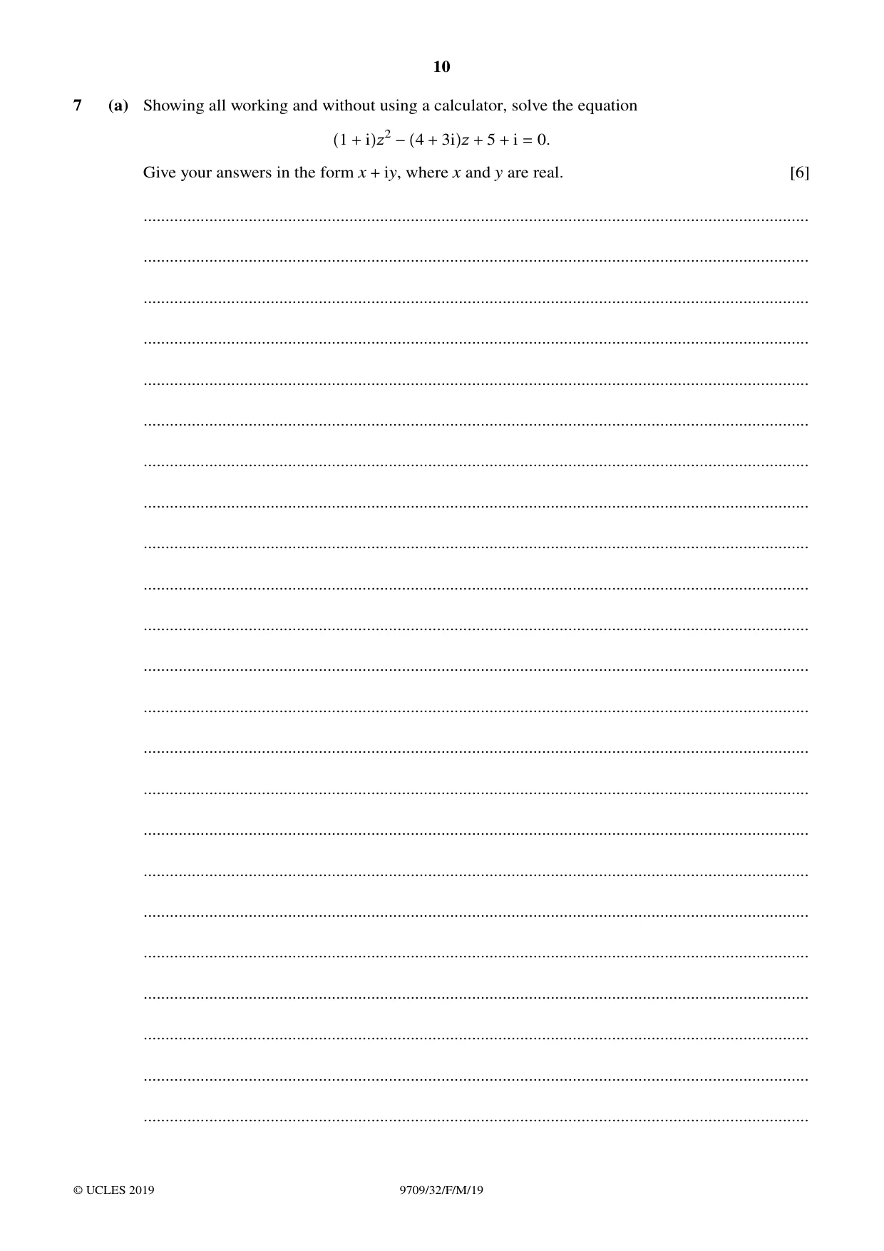 Cambridge A Level Mathematics 9709 2019 Feb/March Paper 3 · Variant 2 question paper, page 10 of 20