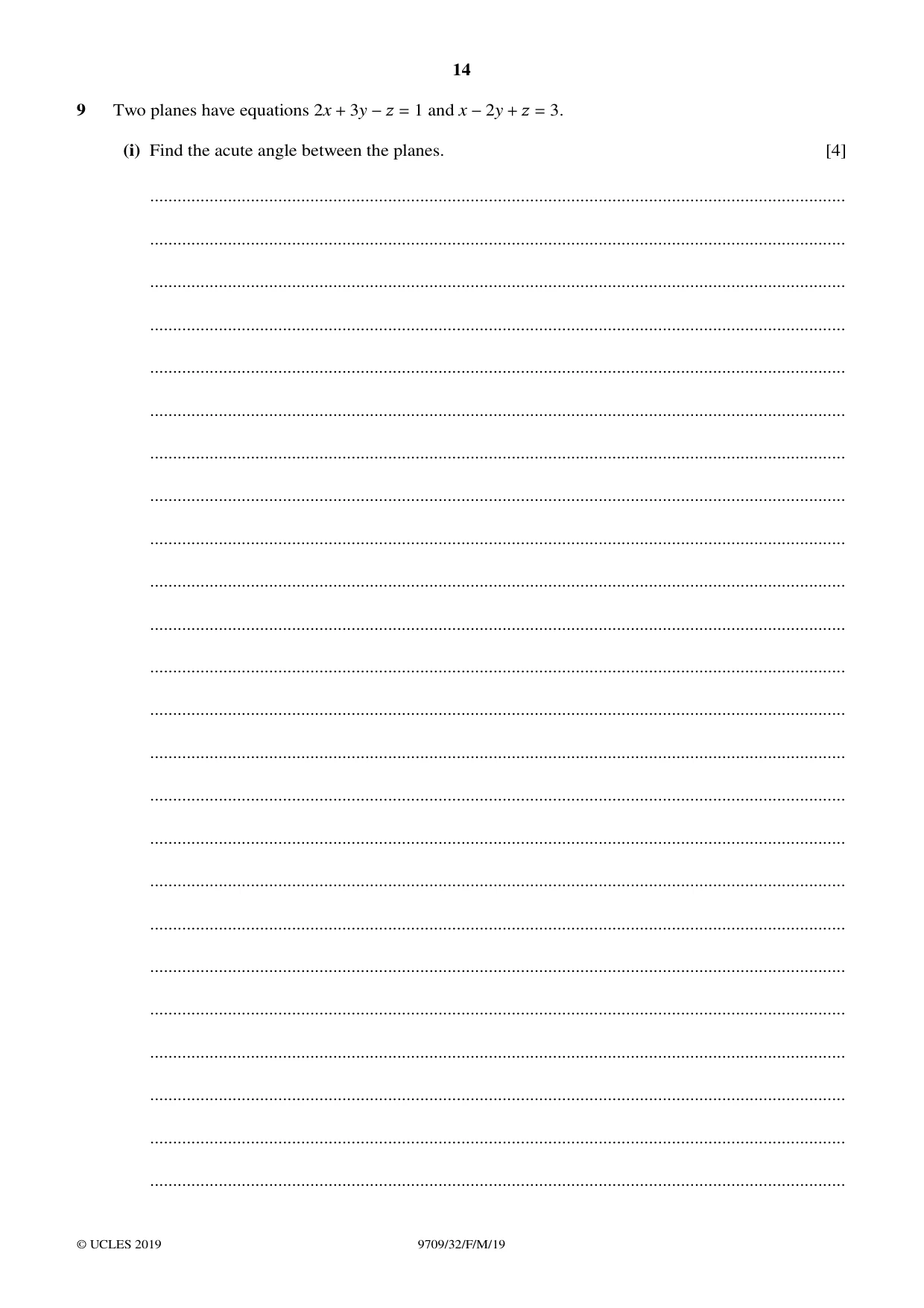 Cambridge A Level Mathematics 9709 2019 Feb/March Paper 3 · Variant 2 question paper, page 14 of 20