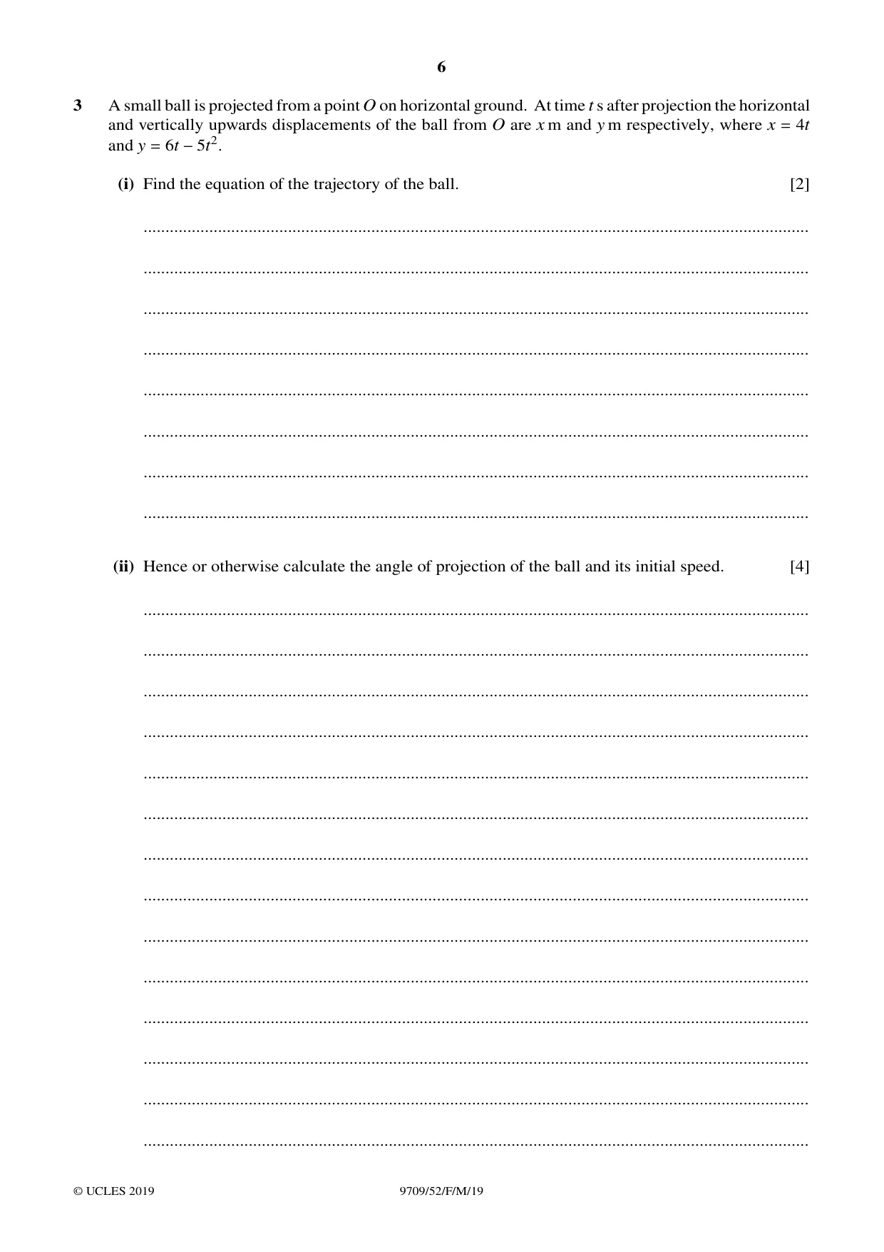 Cambridge A Level Mathematics 9709 2019 Feb/March Paper 5 · Variant 2 question paper, page 6 of 16