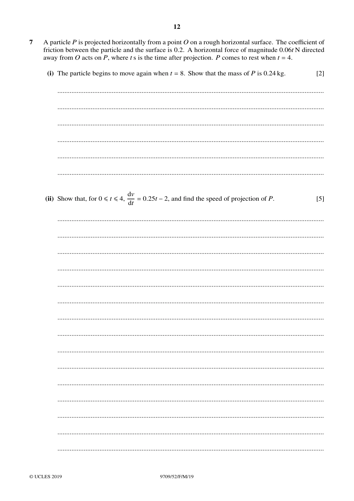 Cambridge A Level Mathematics 9709 2019 Feb/March Paper 5 · Variant 2 question paper, page 12 of 16