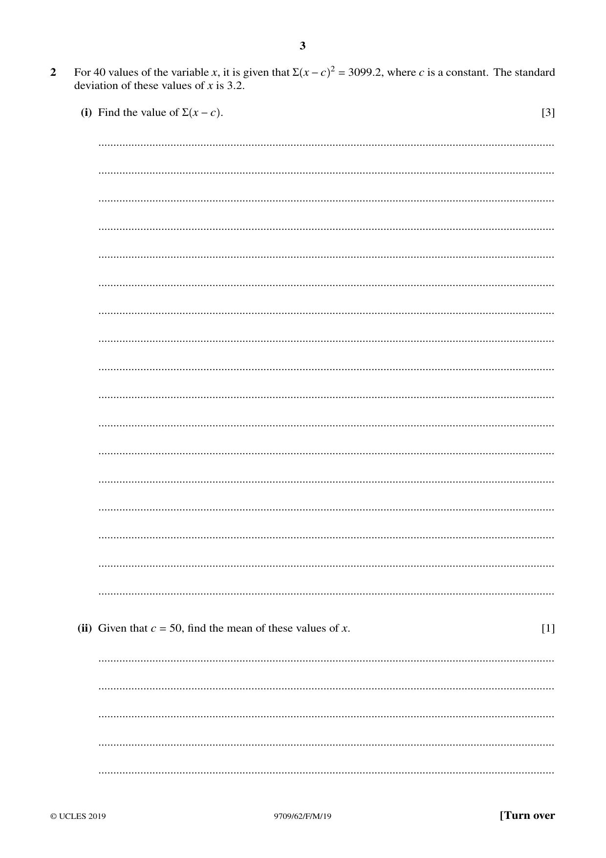 Cambridge A Level Mathematics 9709 2019 Feb/March Paper 6 · Variant 2 question paper, page 3 of 12