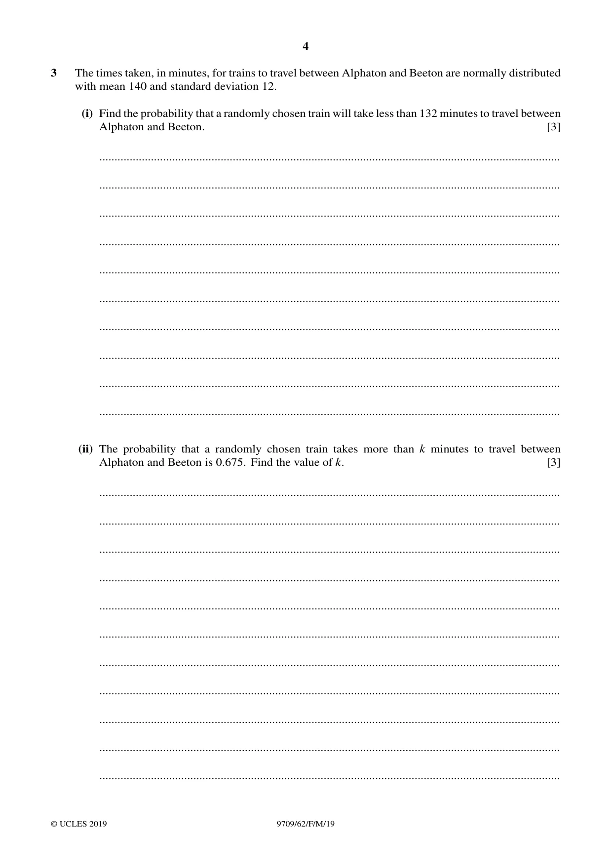 Cambridge A Level Mathematics 9709 2019 Feb/March Paper 6 · Variant 2 question paper, page 4 of 12