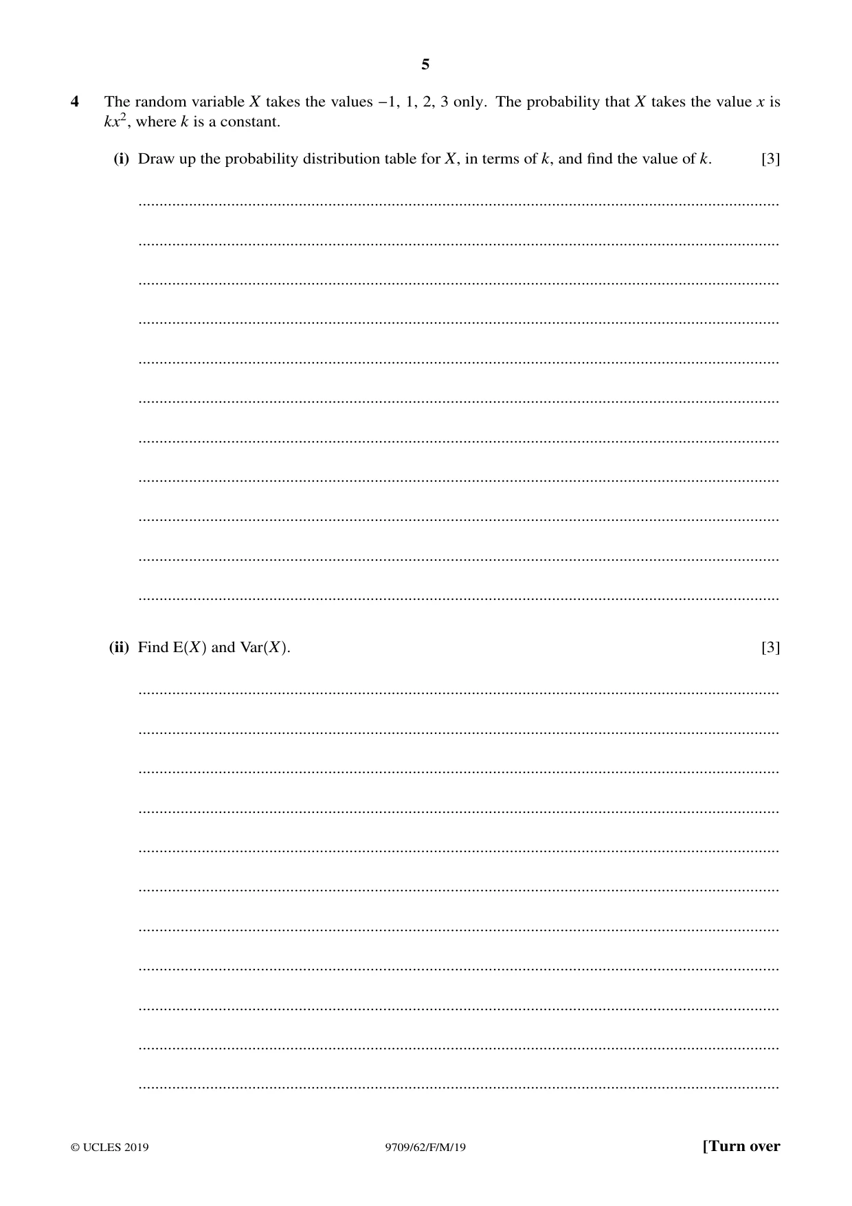 Cambridge A Level Mathematics 9709 2019 Feb/March Paper 6 · Variant 2 question paper, page 5 of 12