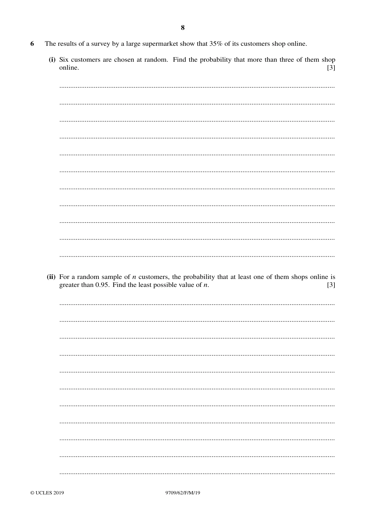 Cambridge A Level Mathematics 9709 2019 Feb/March Paper 6 · Variant 2 question paper, page 8 of 12