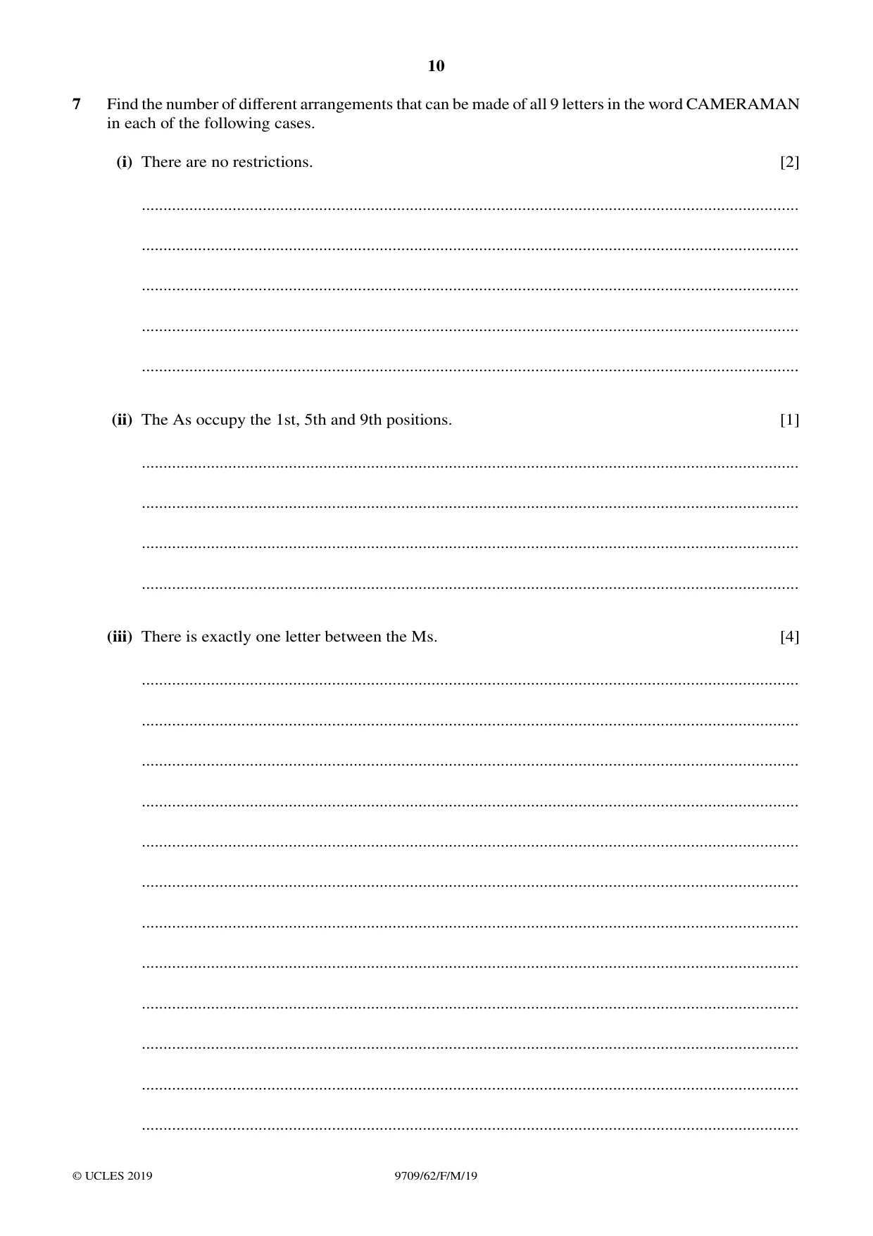 Cambridge A Level Mathematics 9709 2019 Feb/March Paper 6 · Variant 2 question paper, page 10 of 12