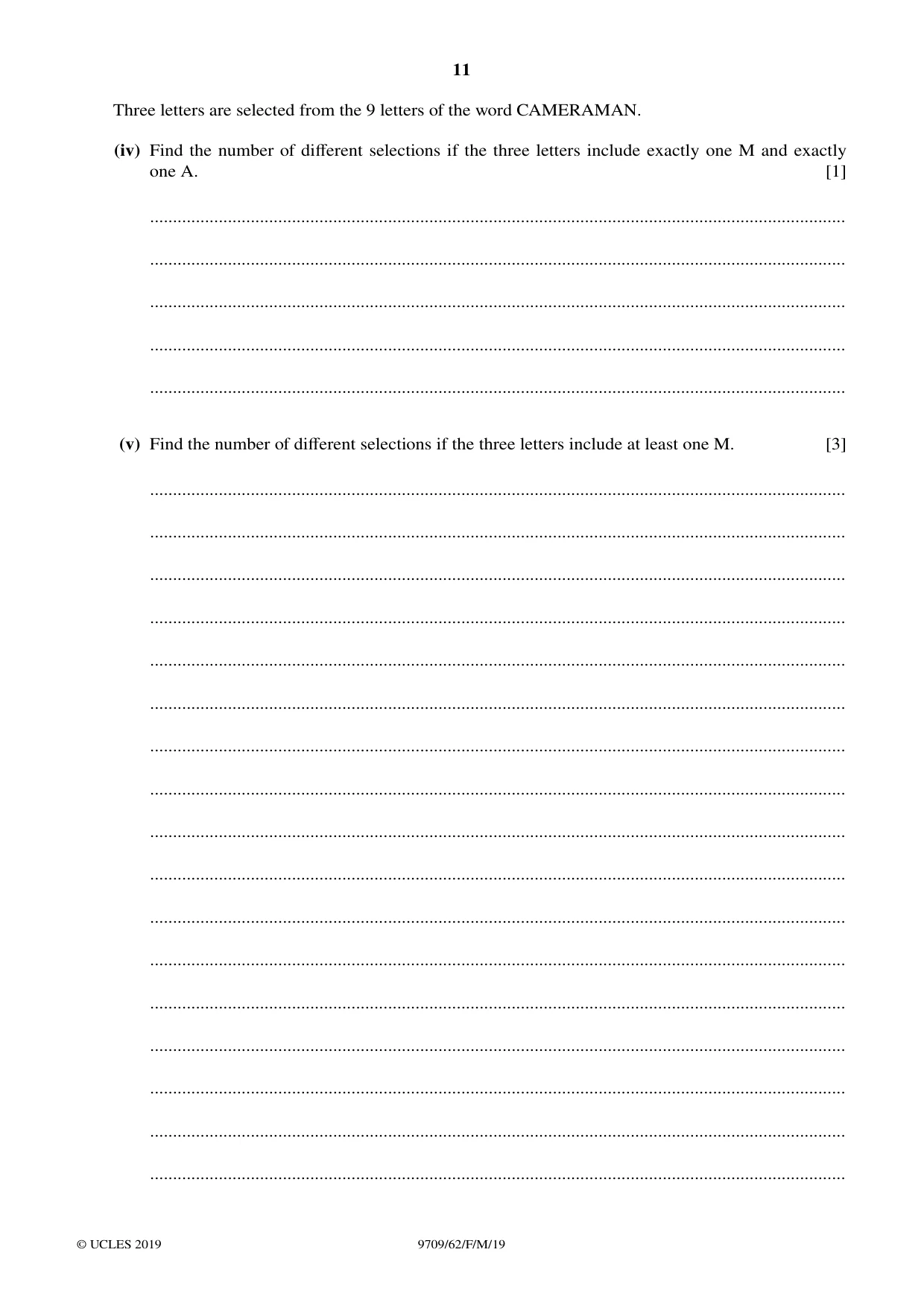 Cambridge A Level Mathematics 9709 2019 Feb/March Paper 6 · Variant 2 question paper, page 11 of 12