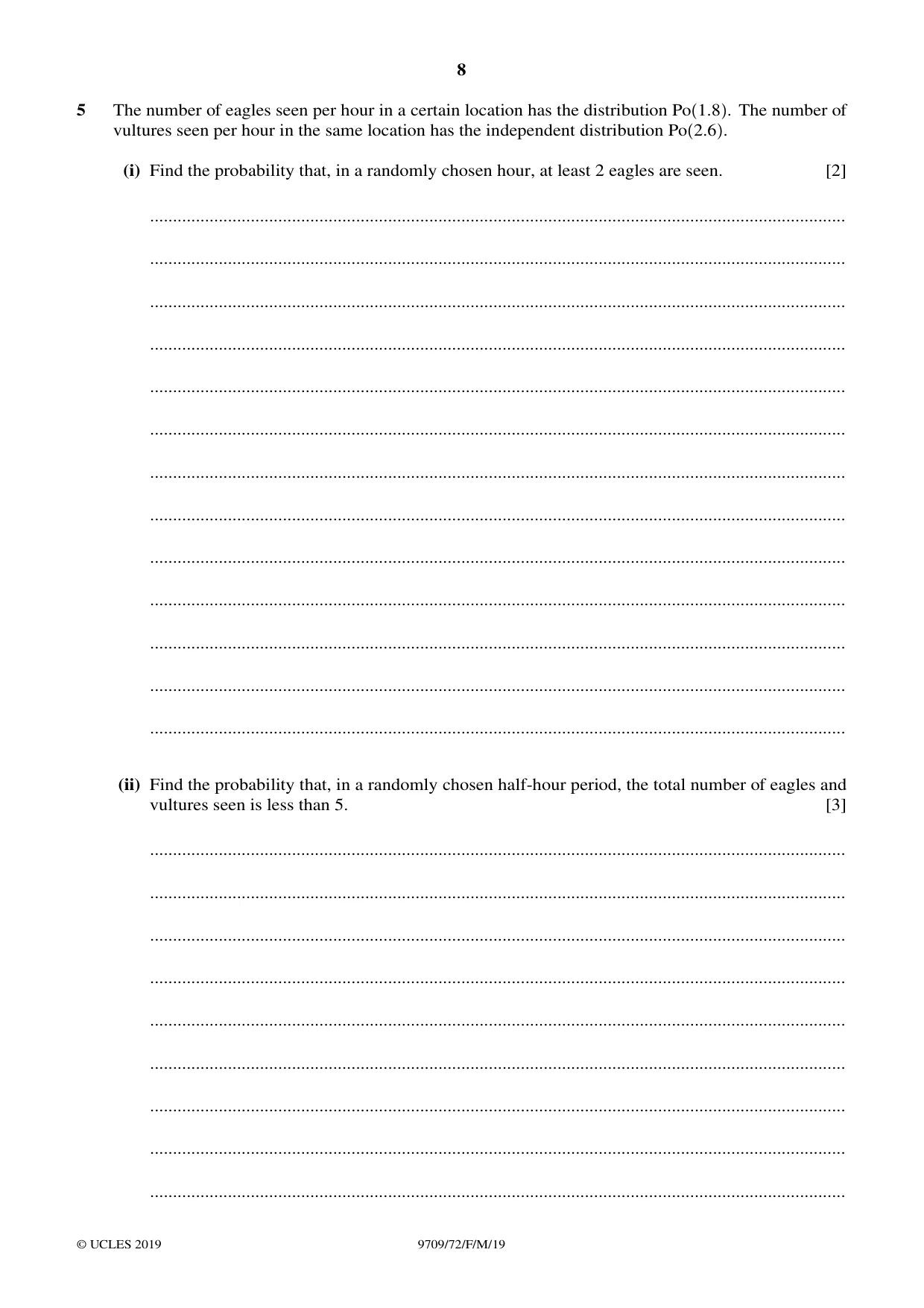 Cambridge A Level Mathematics 9709 2019 Feb/March Paper 7 · Variant 2 question paper, page 8 of 16