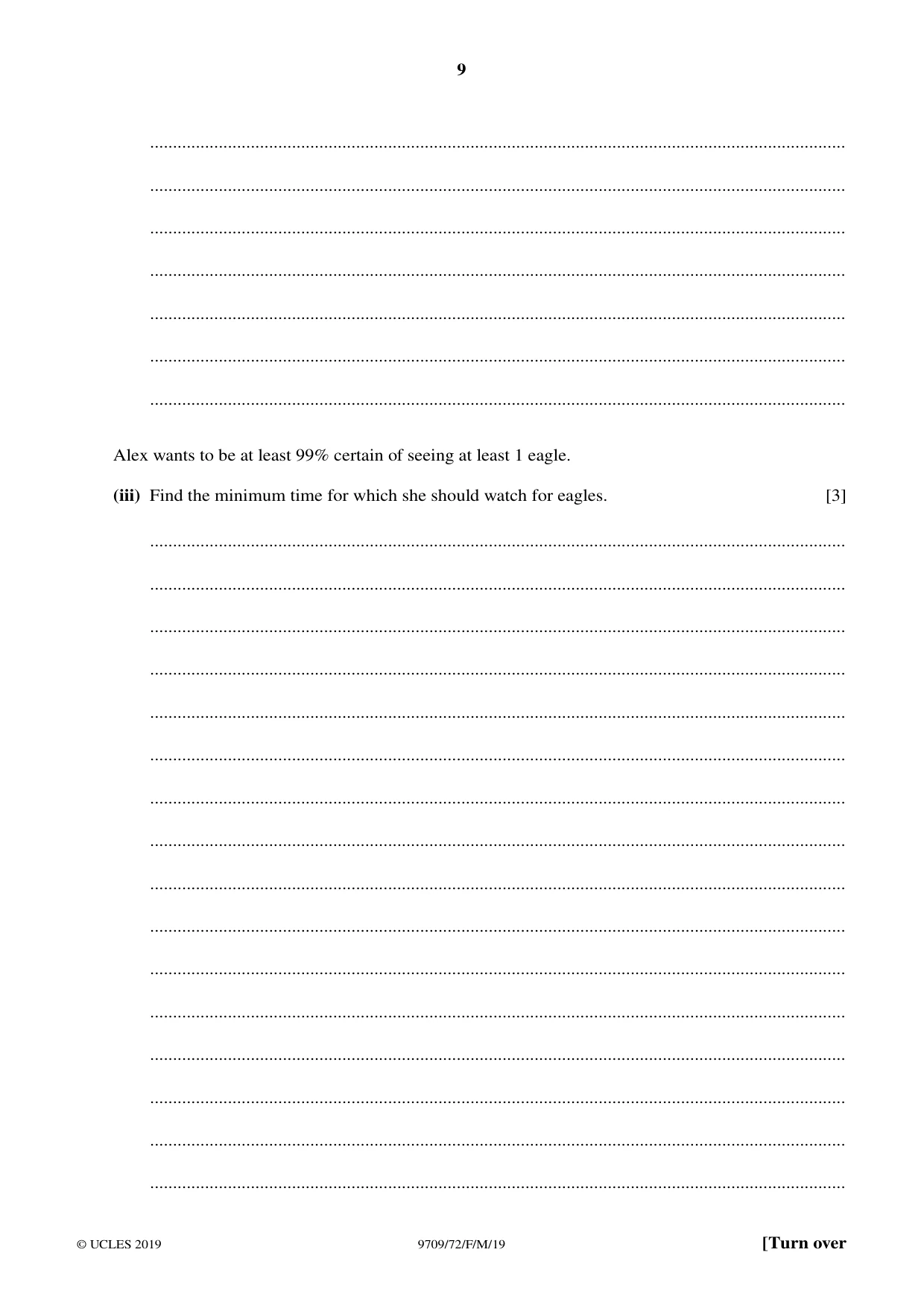 Cambridge A Level Mathematics 9709 2019 Feb/March Paper 7 · Variant 2 question paper, page 9 of 16