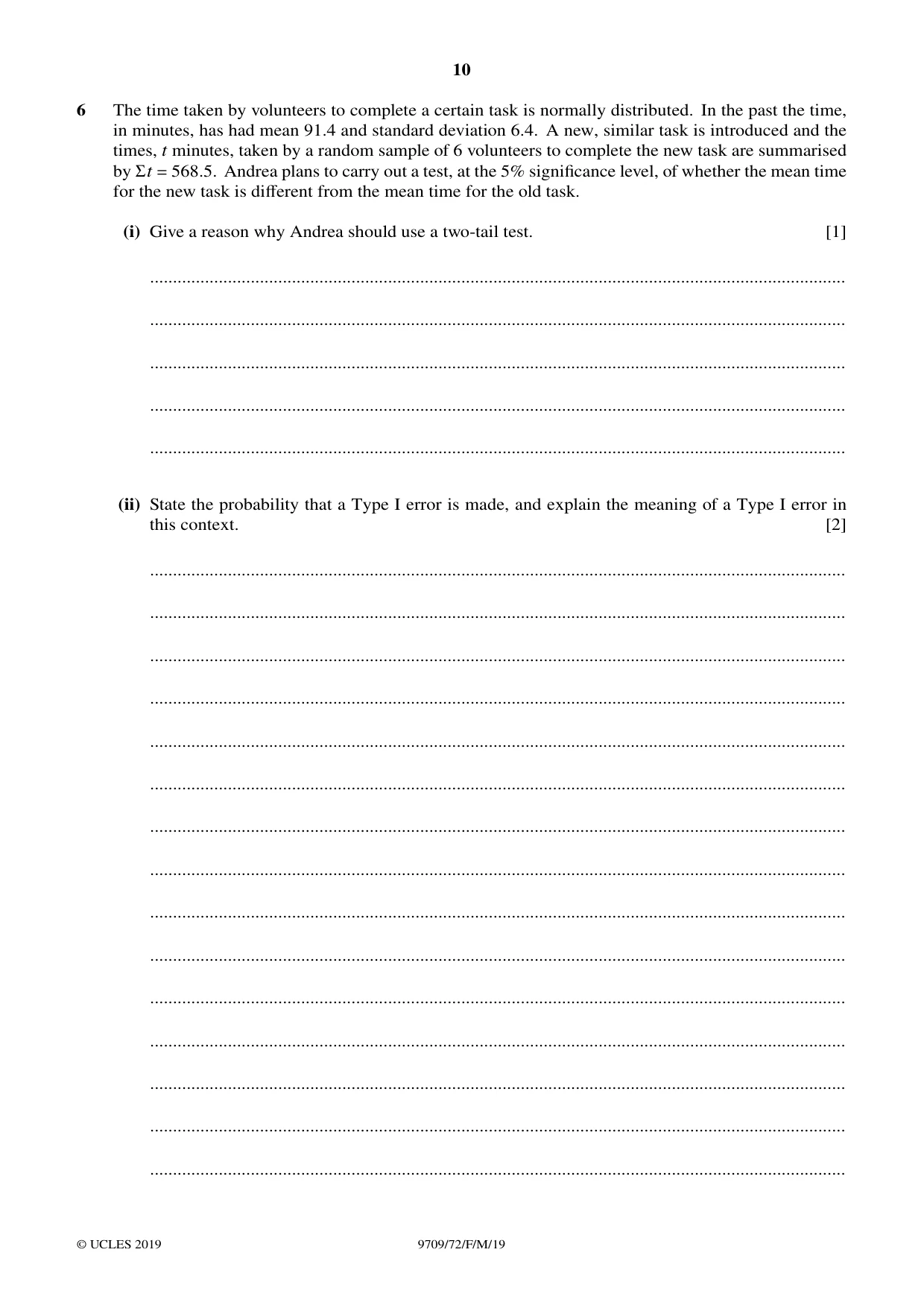 Cambridge A Level Mathematics 9709 2019 Feb/March Paper 7 · Variant 2 question paper, page 10 of 16
