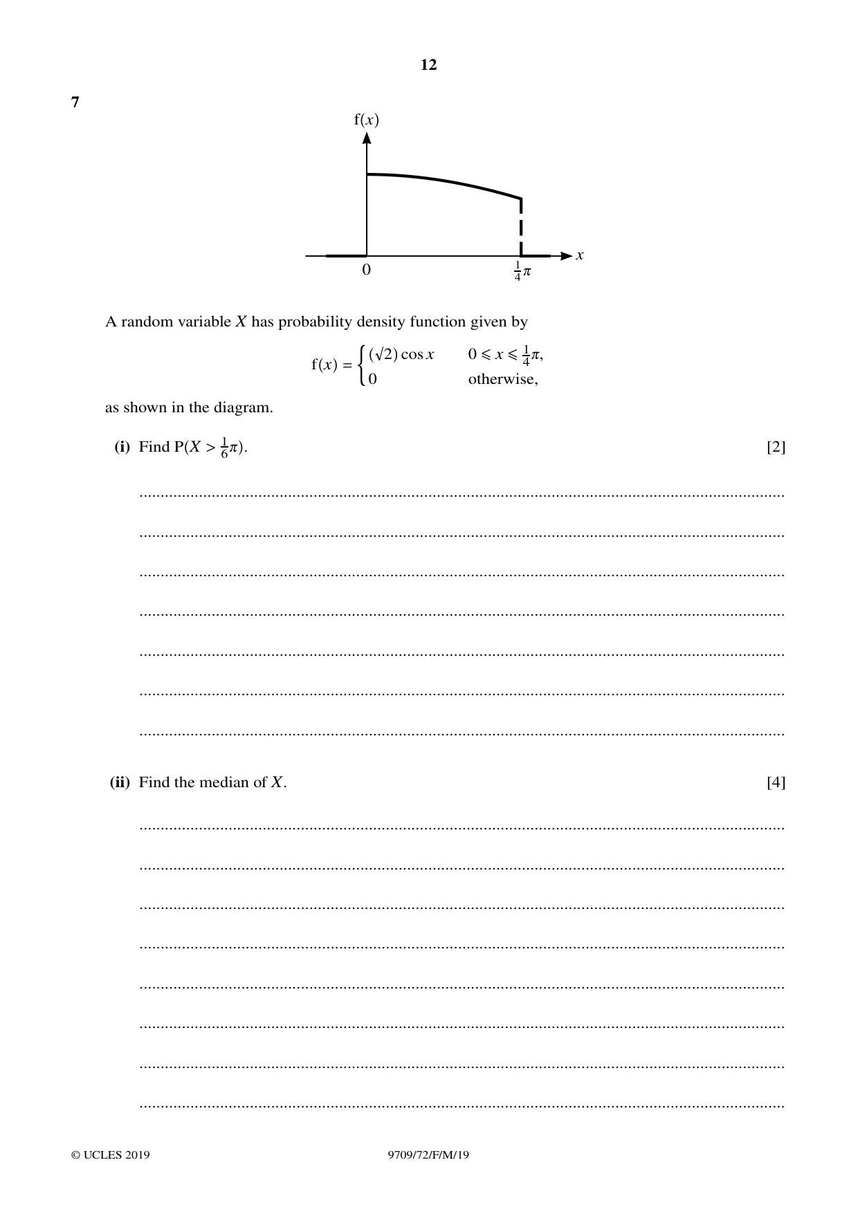 Cambridge A Level Mathematics 9709 2019 Feb/March Paper 7 · Variant 2 question paper, page 12 of 16
