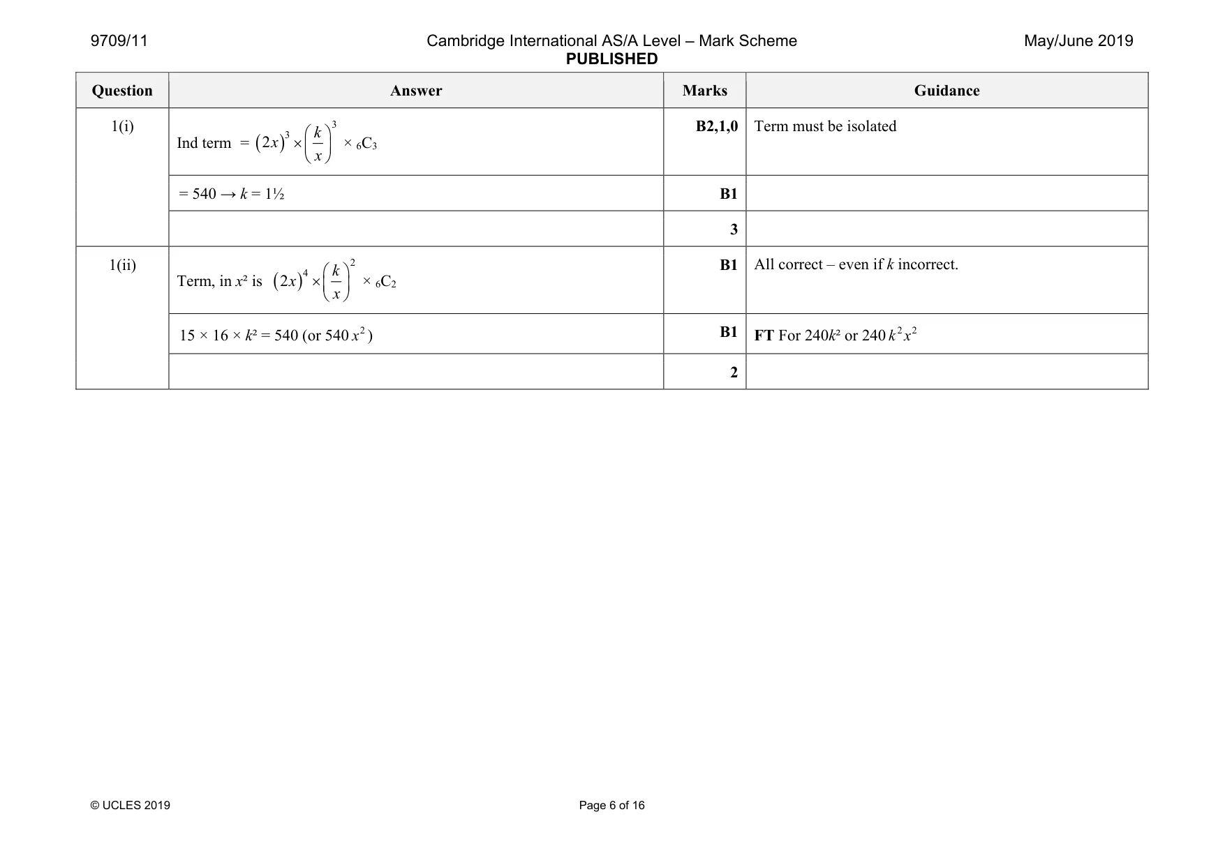 Mark scheme, page 6 of 16