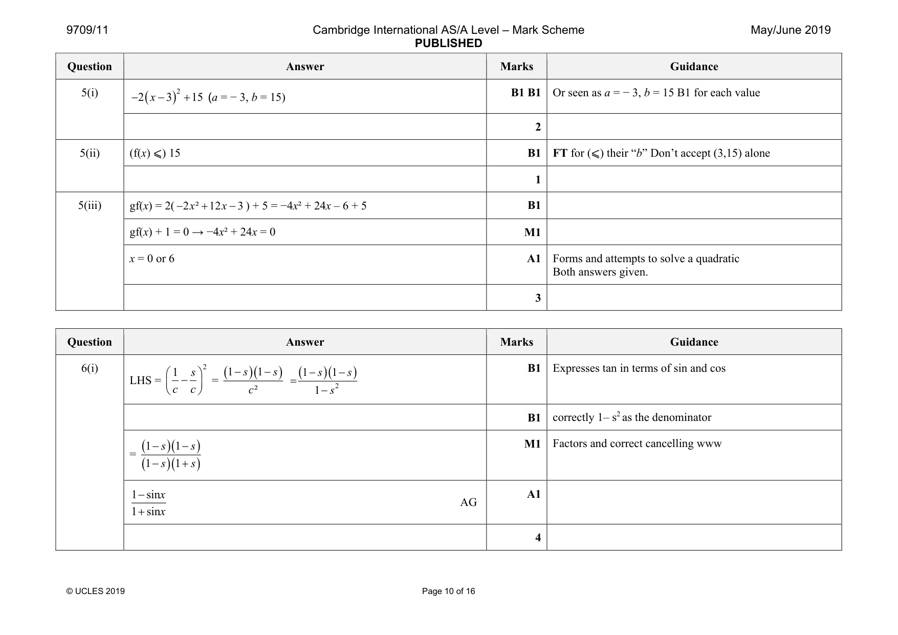 Mark scheme, page 10 of 16