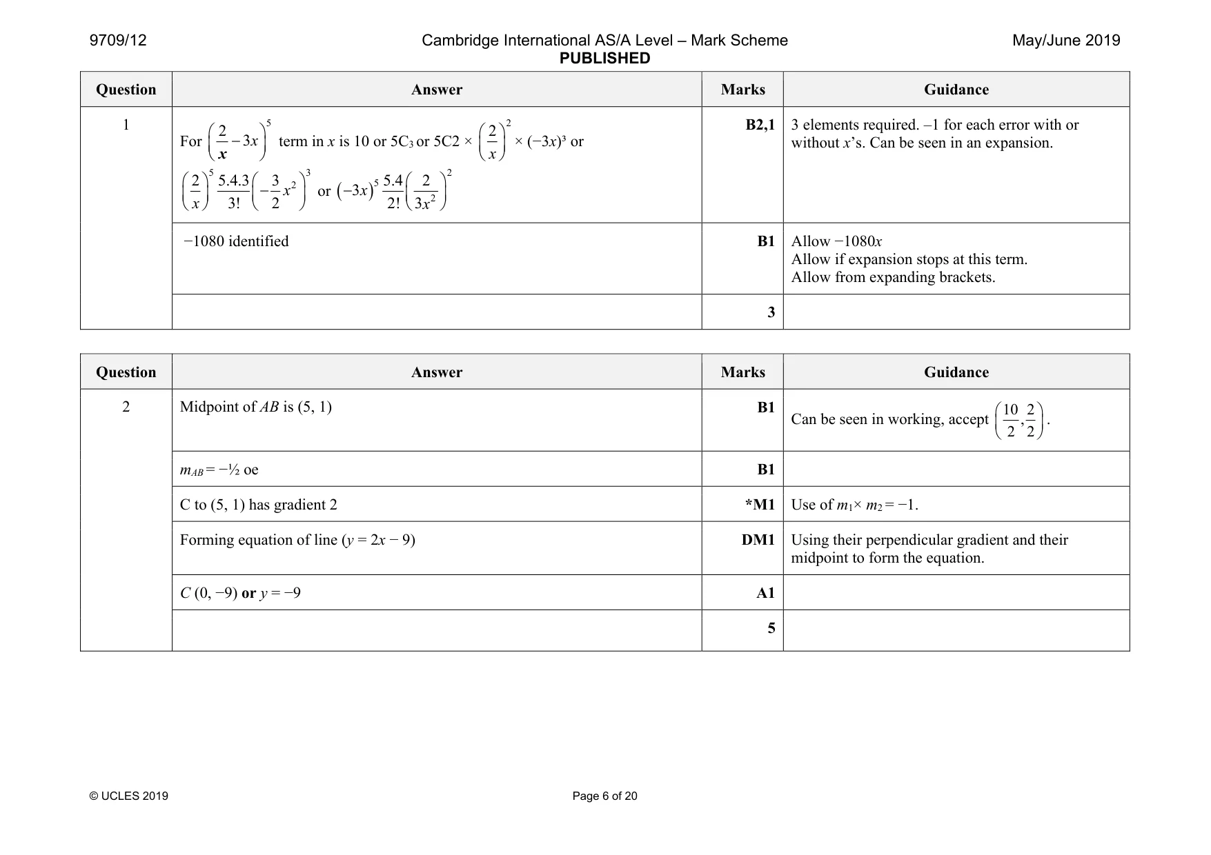 Mark scheme, page 6 of 20