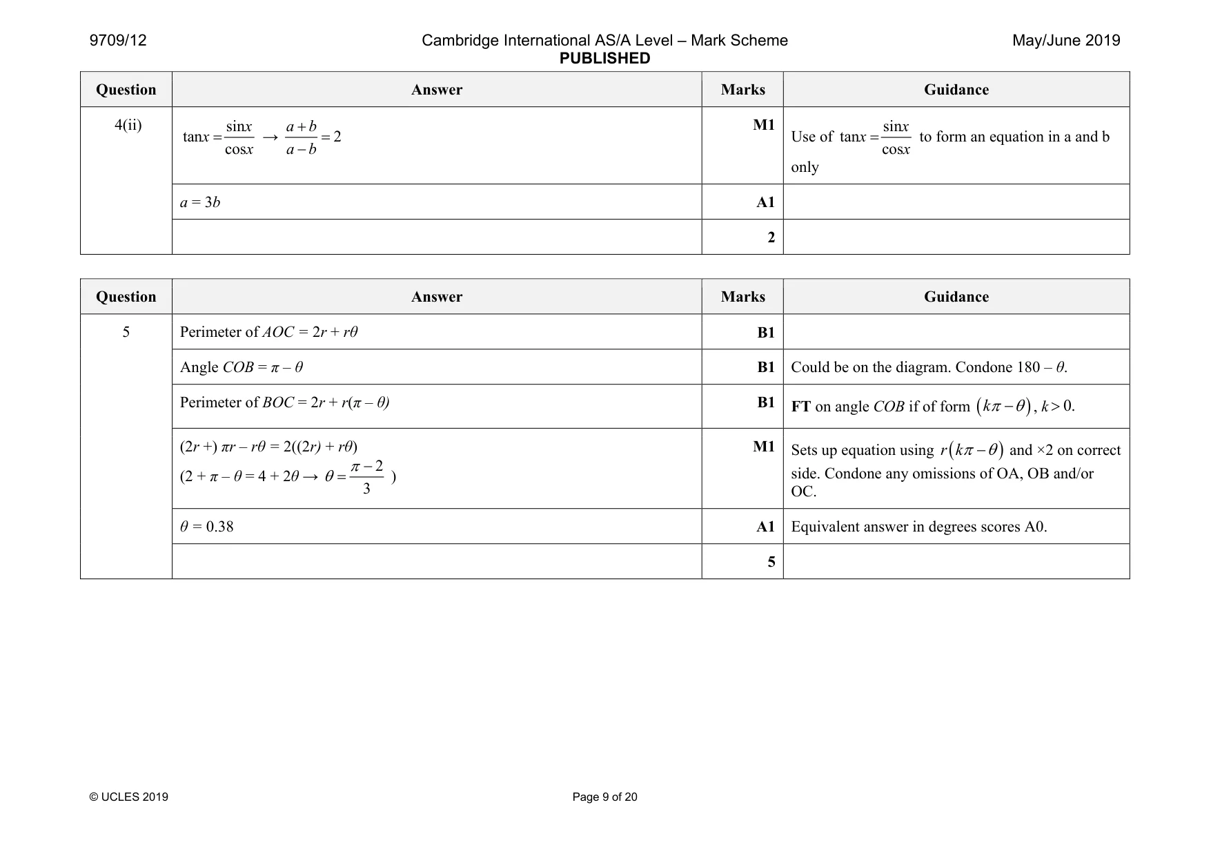 Mark scheme, page 9 of 20