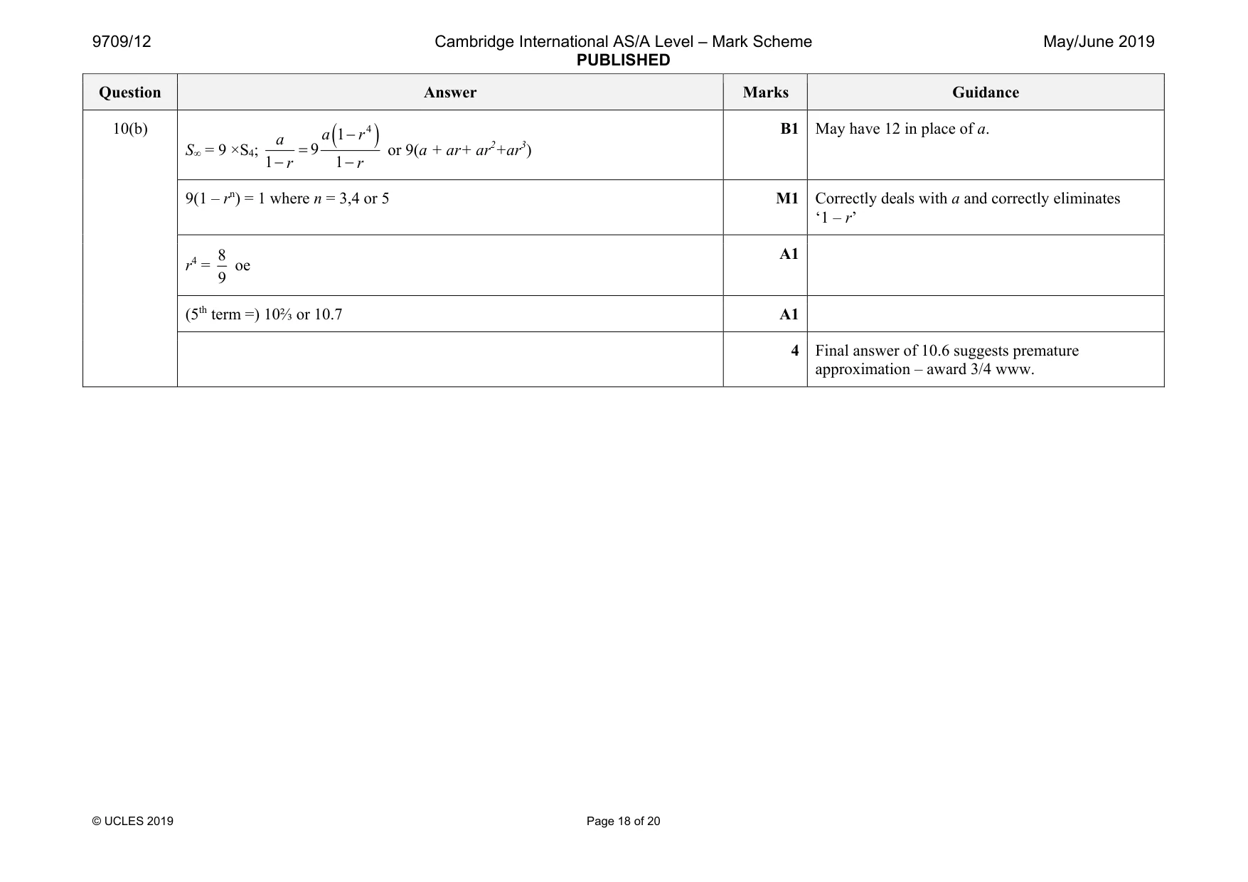 Mark scheme, page 18 of 20