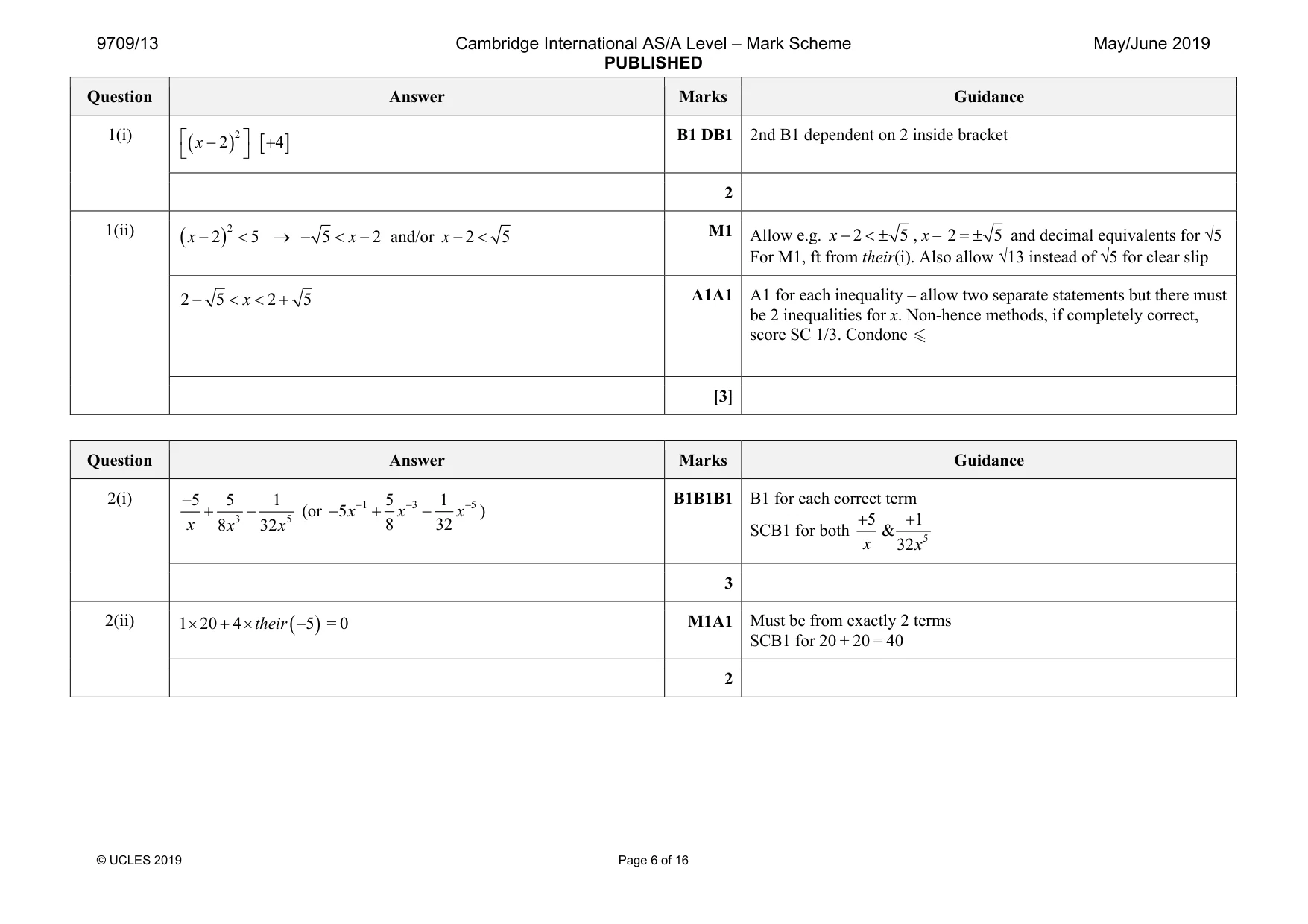 Mark scheme, page 6 of 16