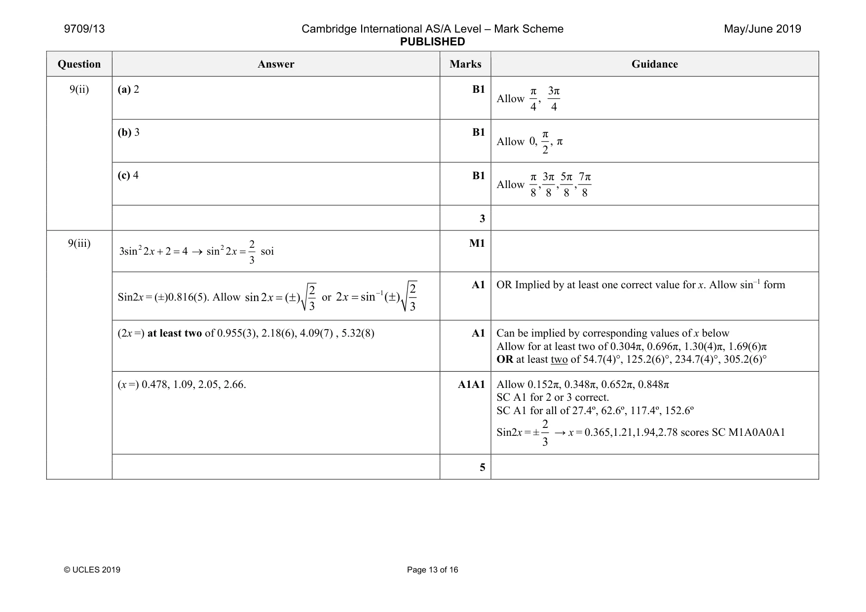 Mark scheme, page 13 of 16