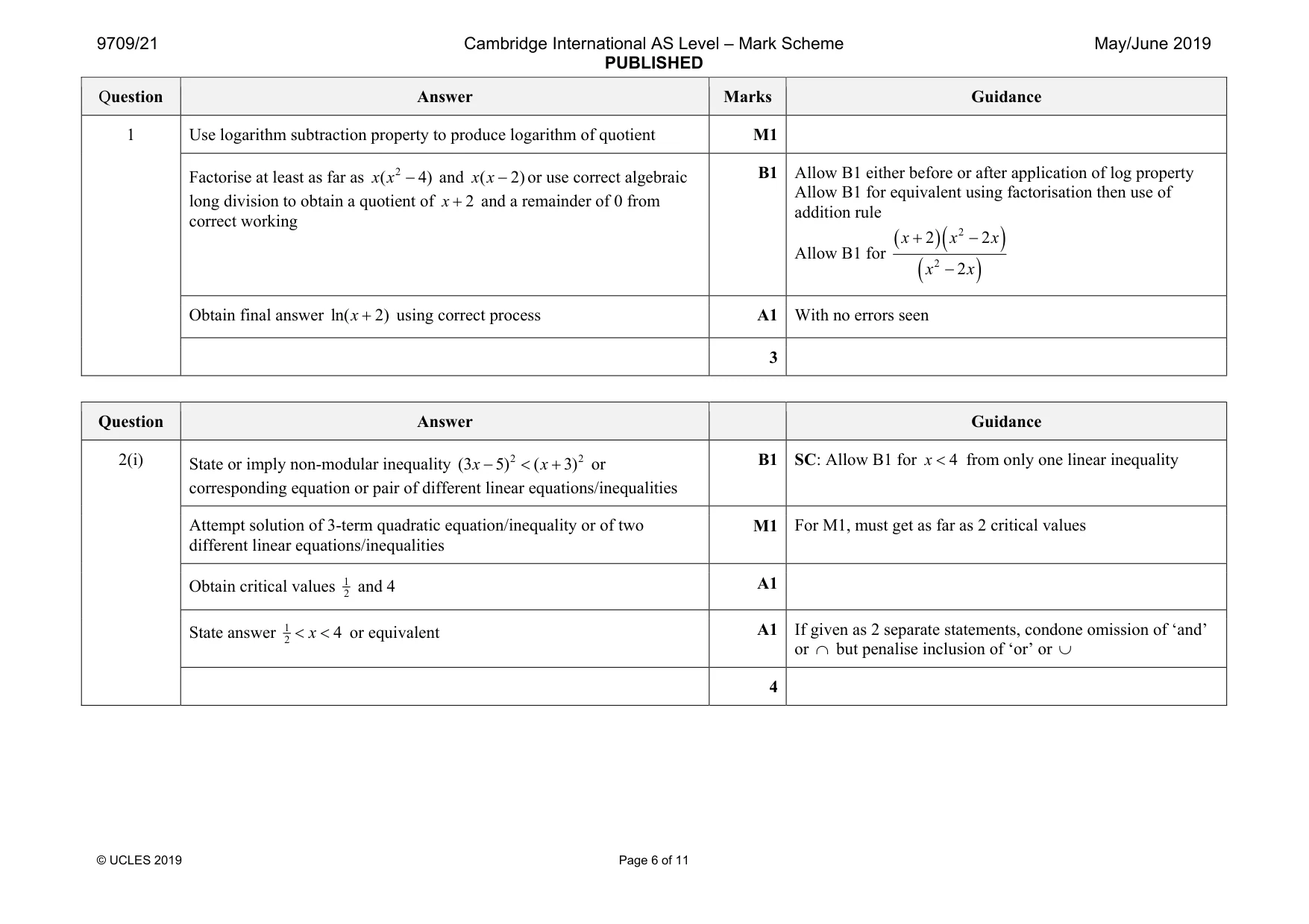 Mark scheme, page 6 of 11