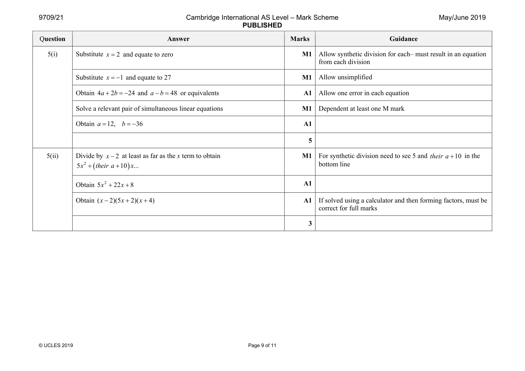 Mark scheme, page 9 of 11